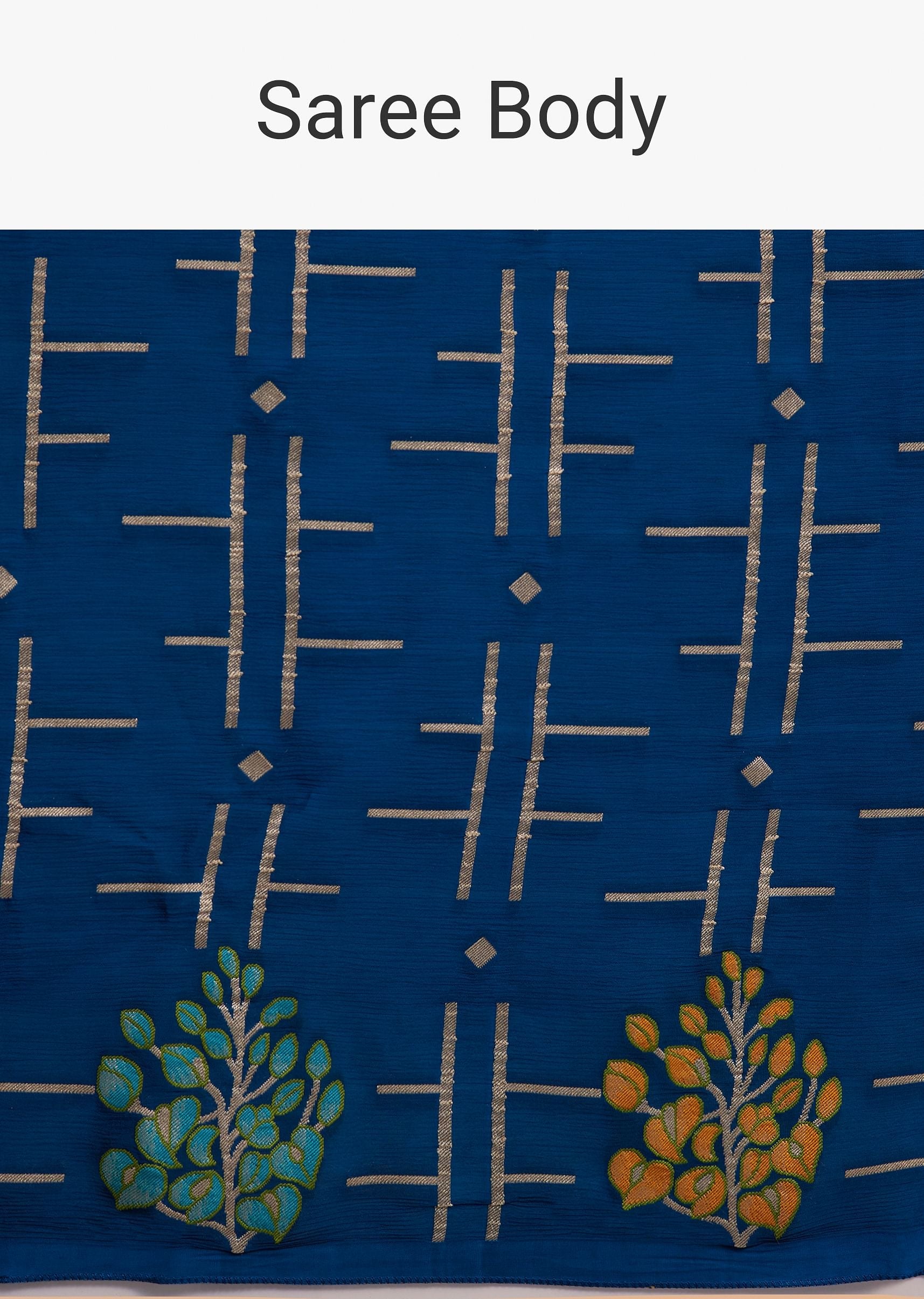 Navy Blue Saree With Leaf Motif Woven Design