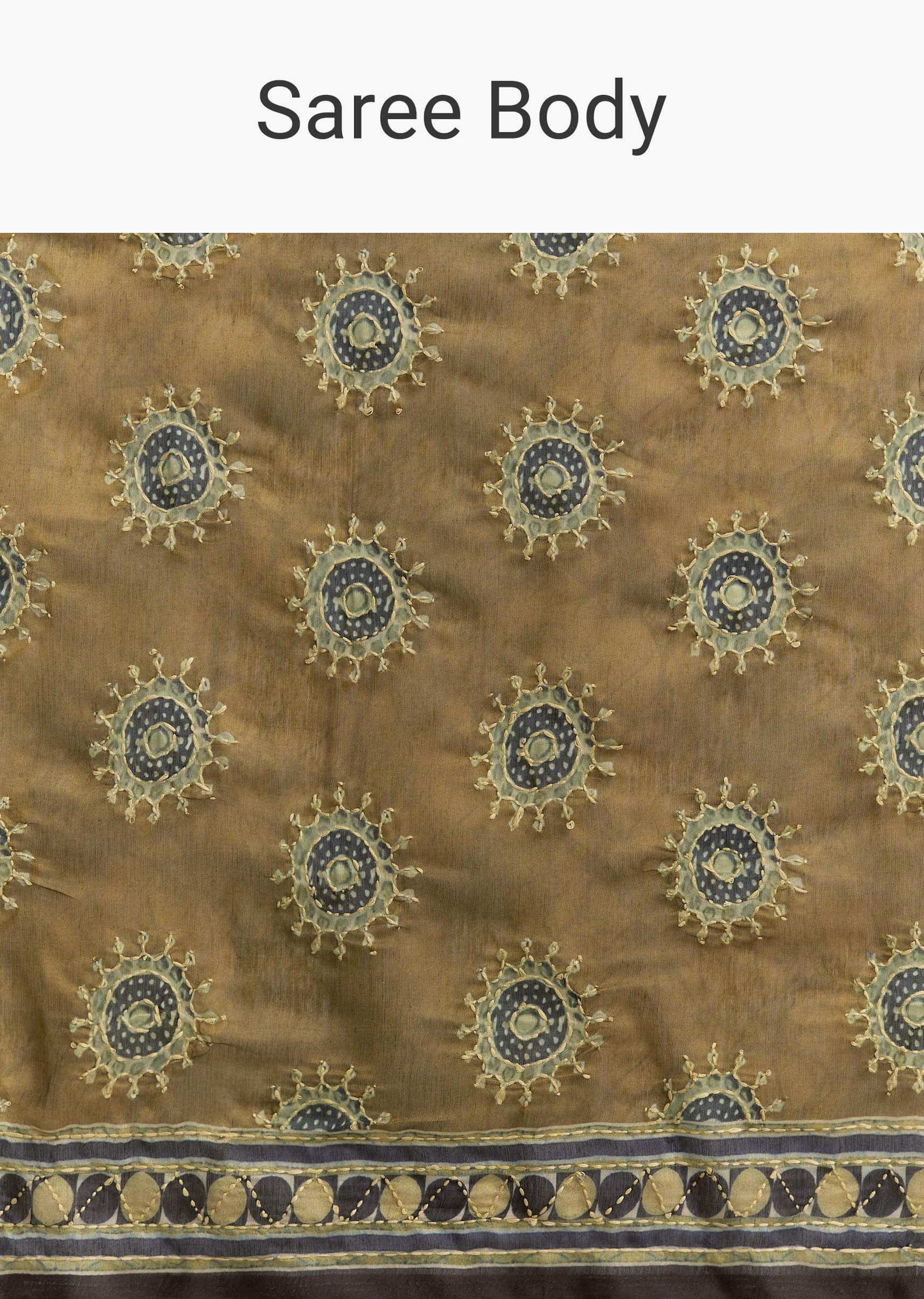 Olive Brown Linen Printed Saree With Handcrafted Ajrakh Print