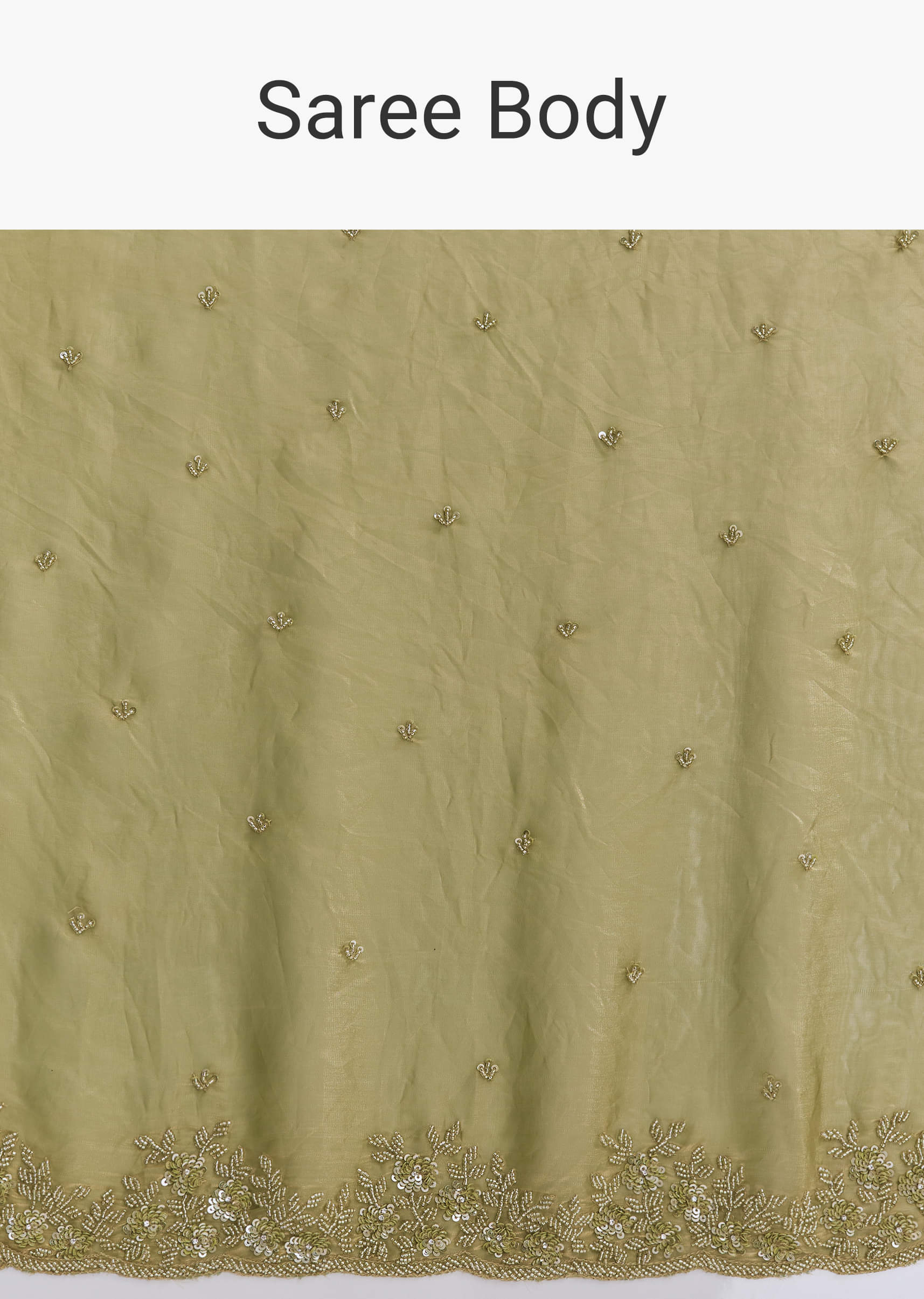 Olive Green Chinon Saree With Bead And Sequin Embroidery