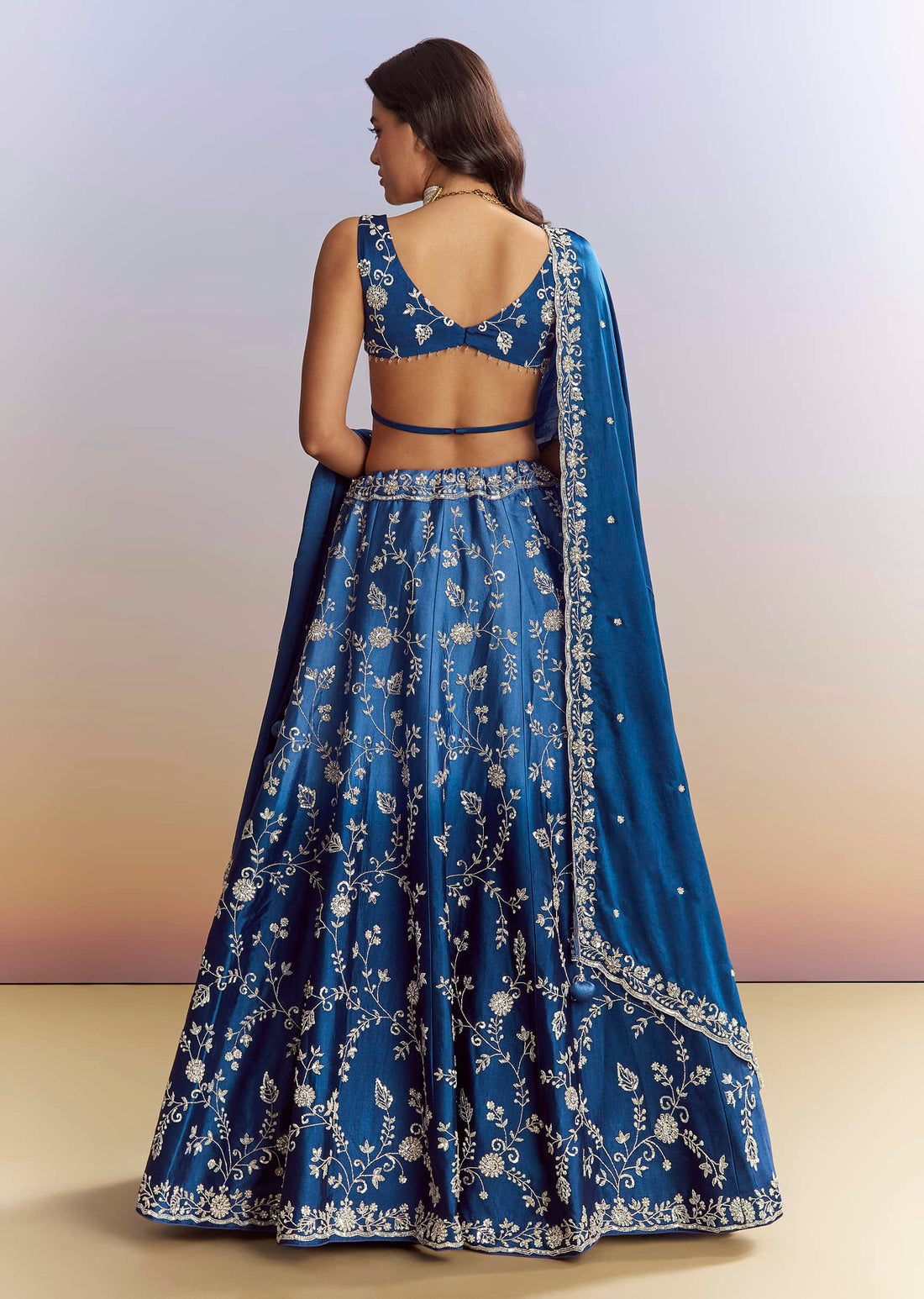 Ombre Blue Satin Bridesmaid Lehenga With Heavy Embroidery