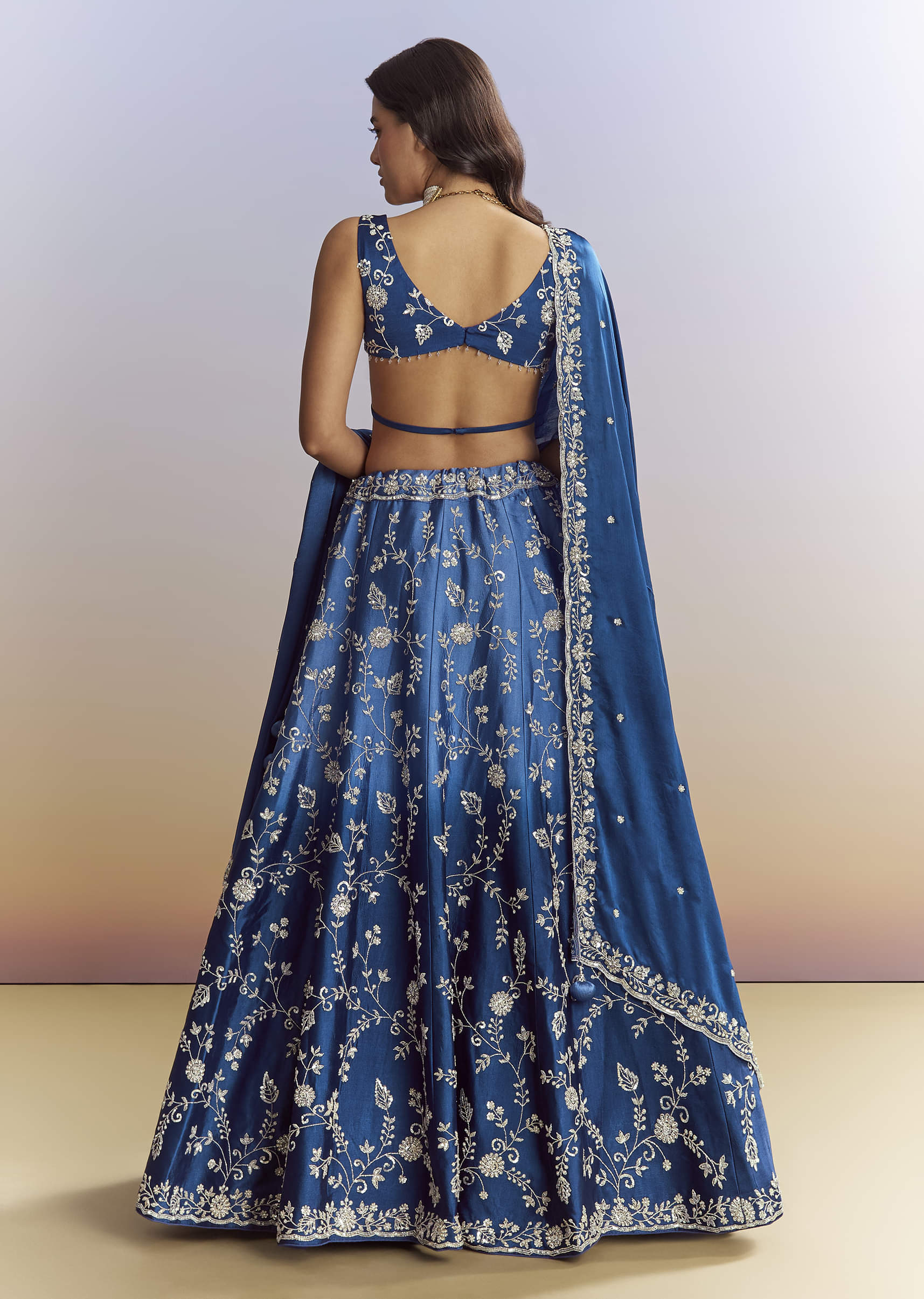 Ombre Blue Satin Bridesmaid Lehenga With Heavy Embroidery