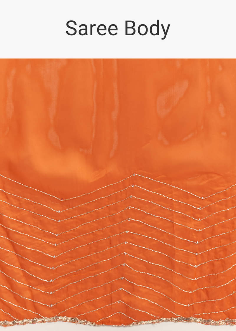 Orange Organza Saree With Zigzag Sequins And Cut Dana Embroidery