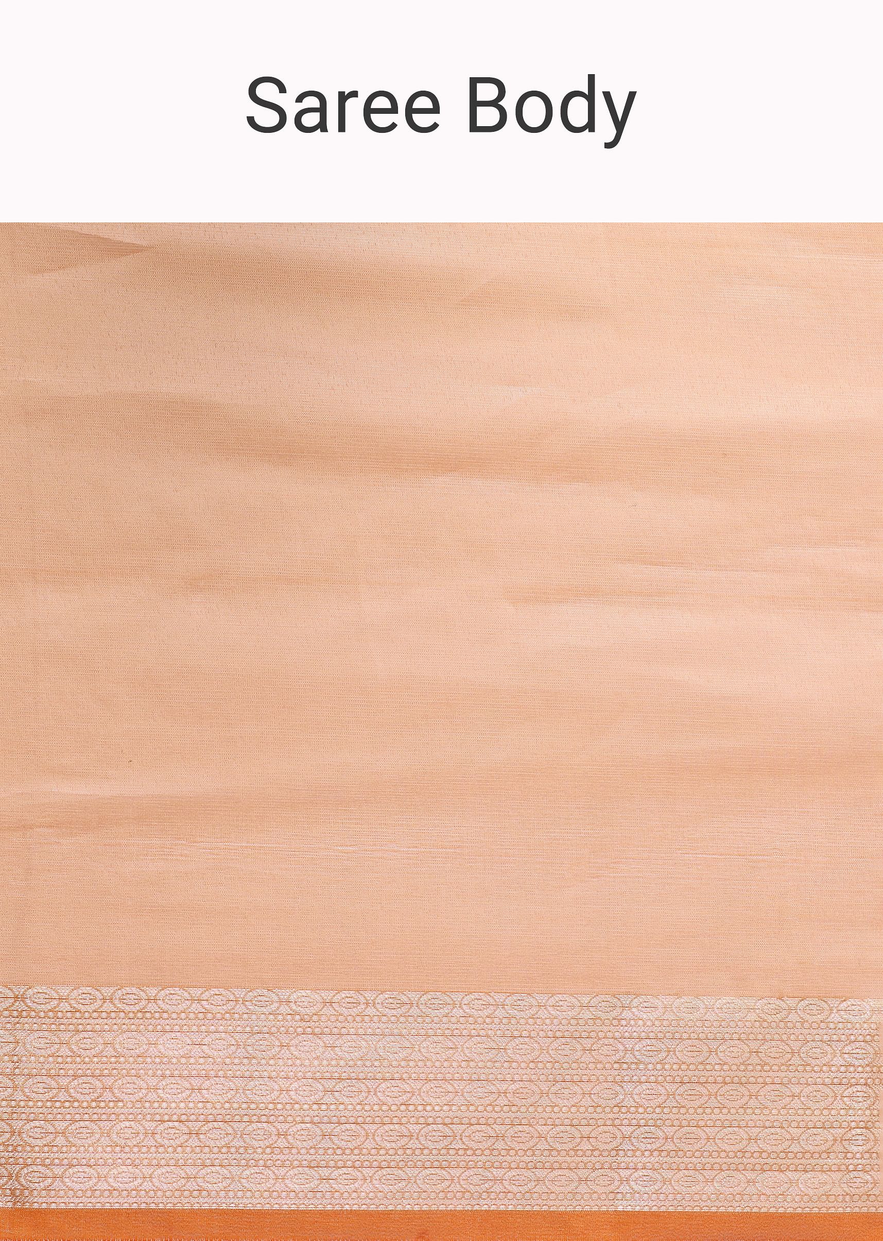 Orangish Gold Zari Chanderi Silk Saree With Unstitched Blouse