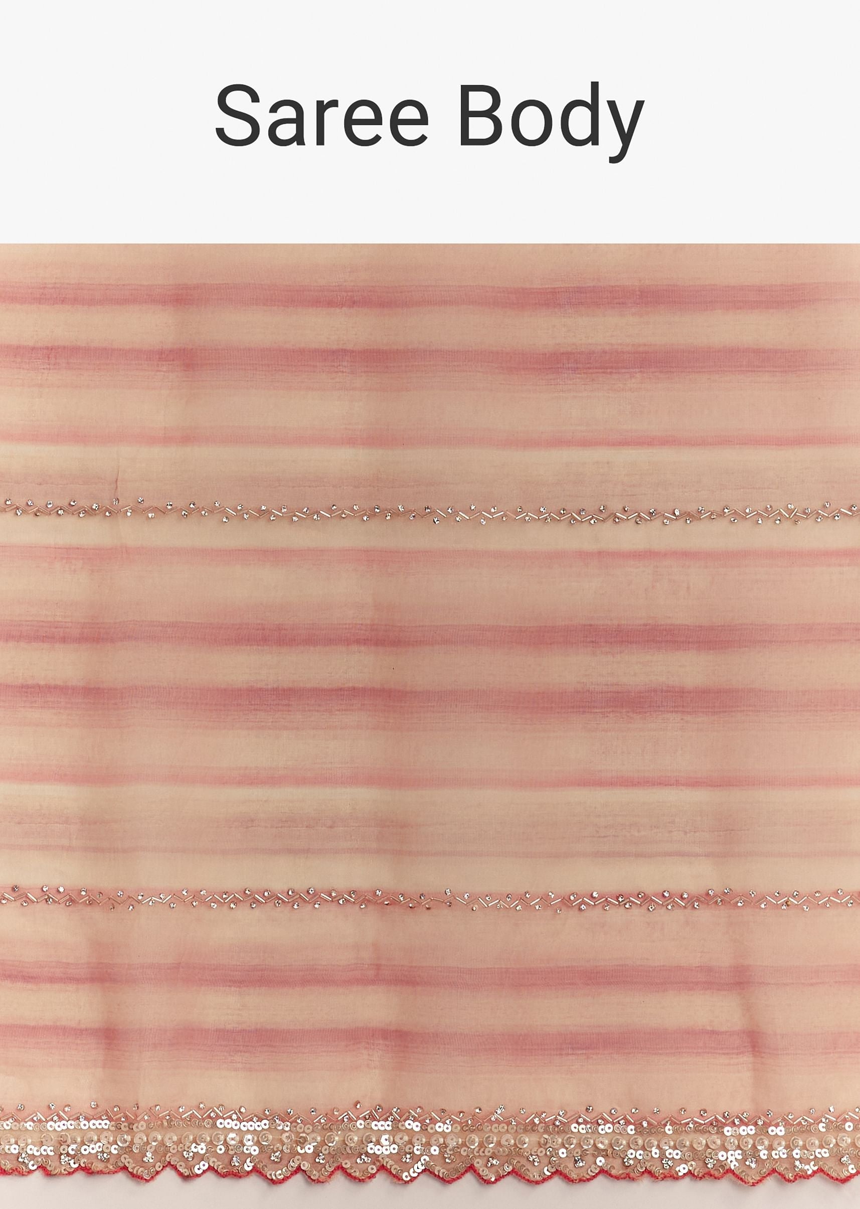 Peach Red Shaded Tissue Saree With Cutwork Scallop Border