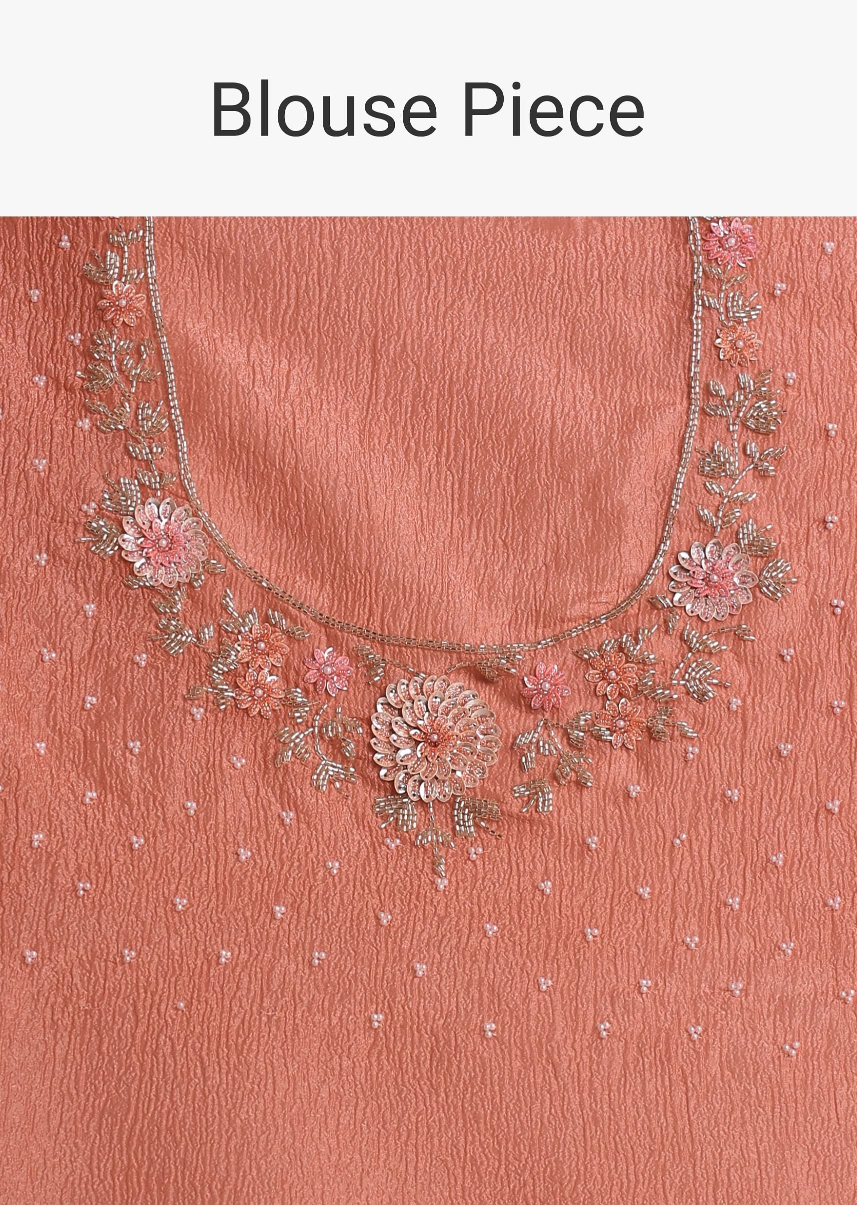 Peach Crushed Tissue Saree With Cutdana And Sequins Jaal Work
