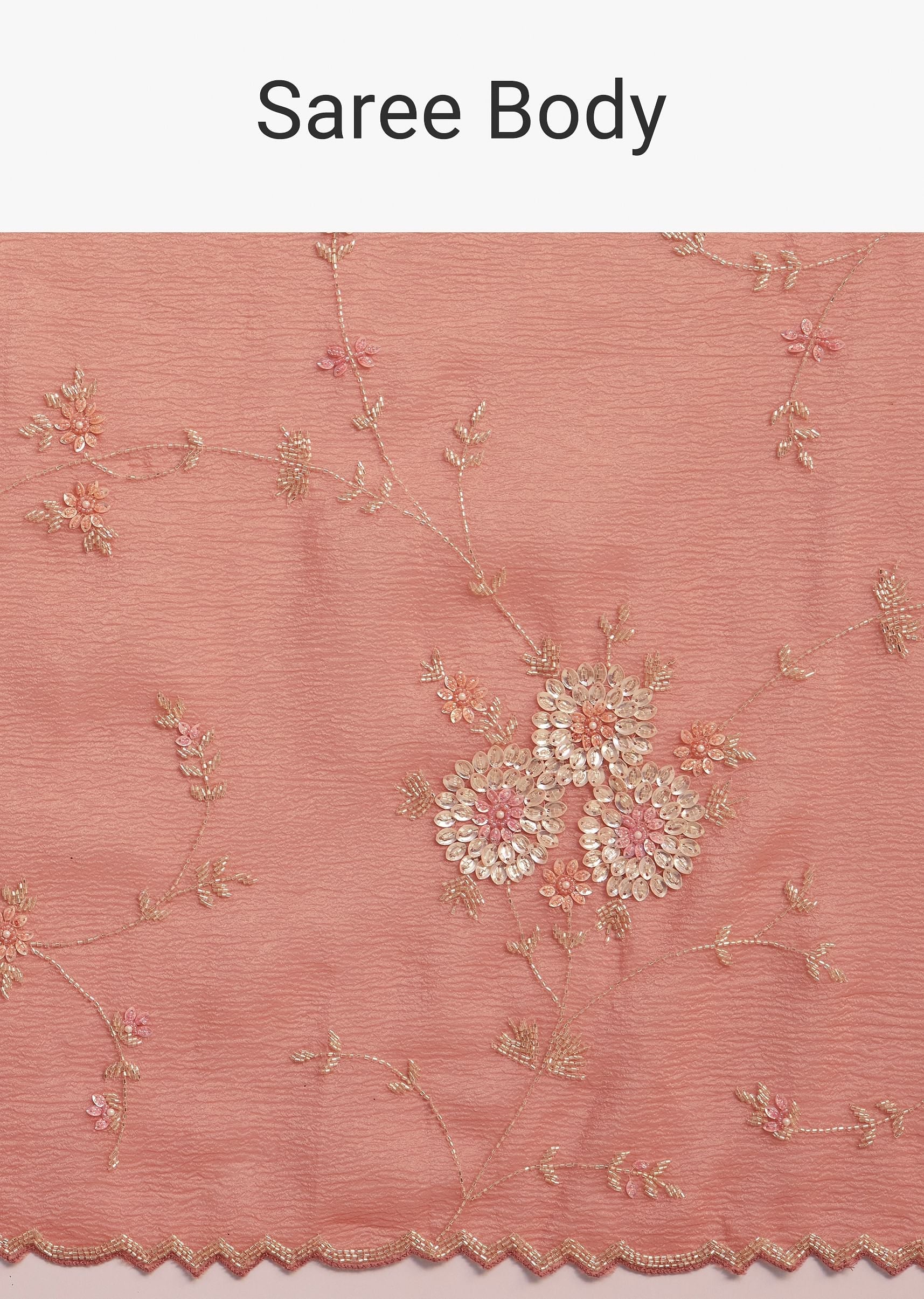Peach Crushed Tissue Saree With Cutdana And Sequins Jaal Work