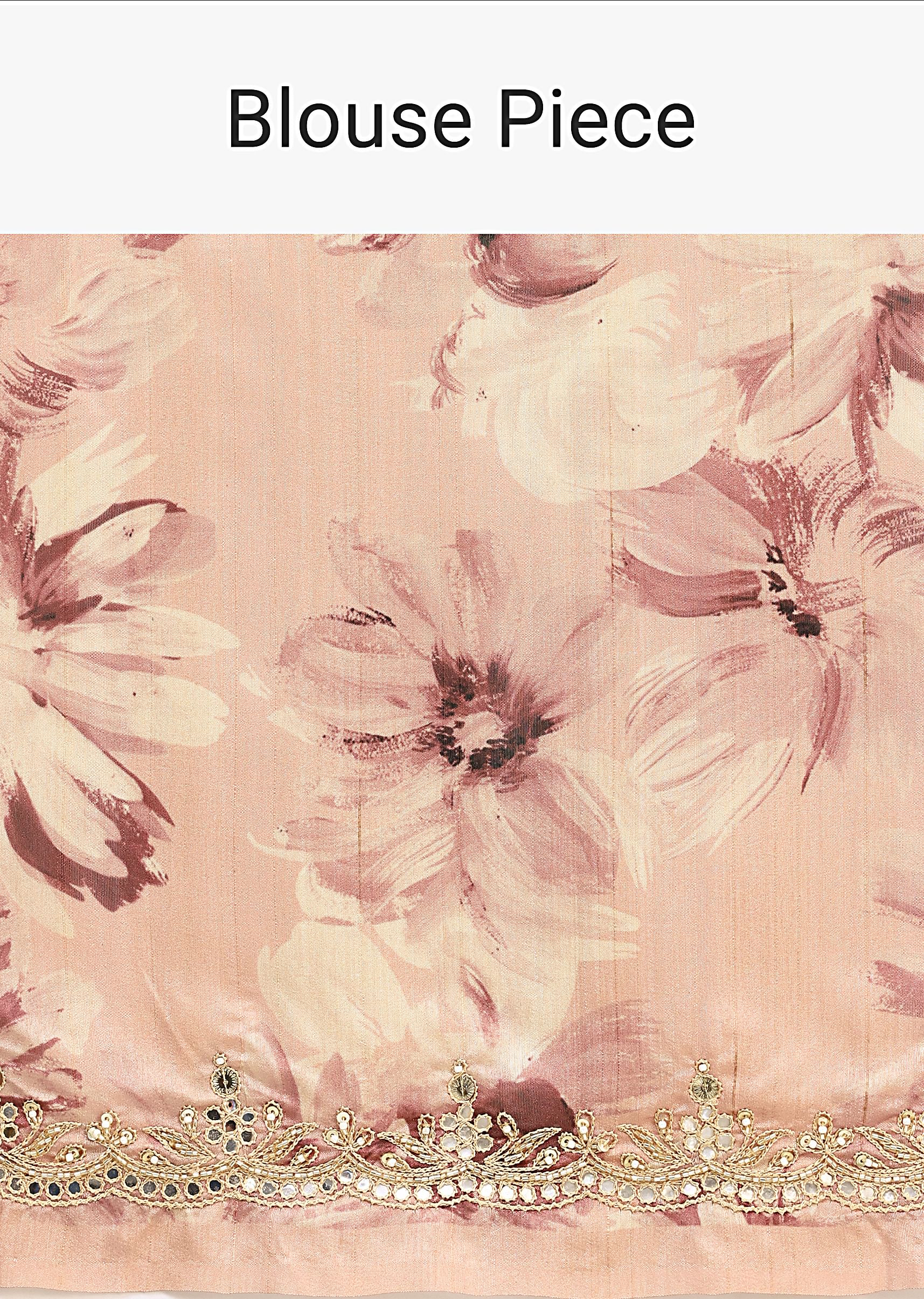 Peach Tussar Silk Floral Printed Saree With Mirror Embroidery