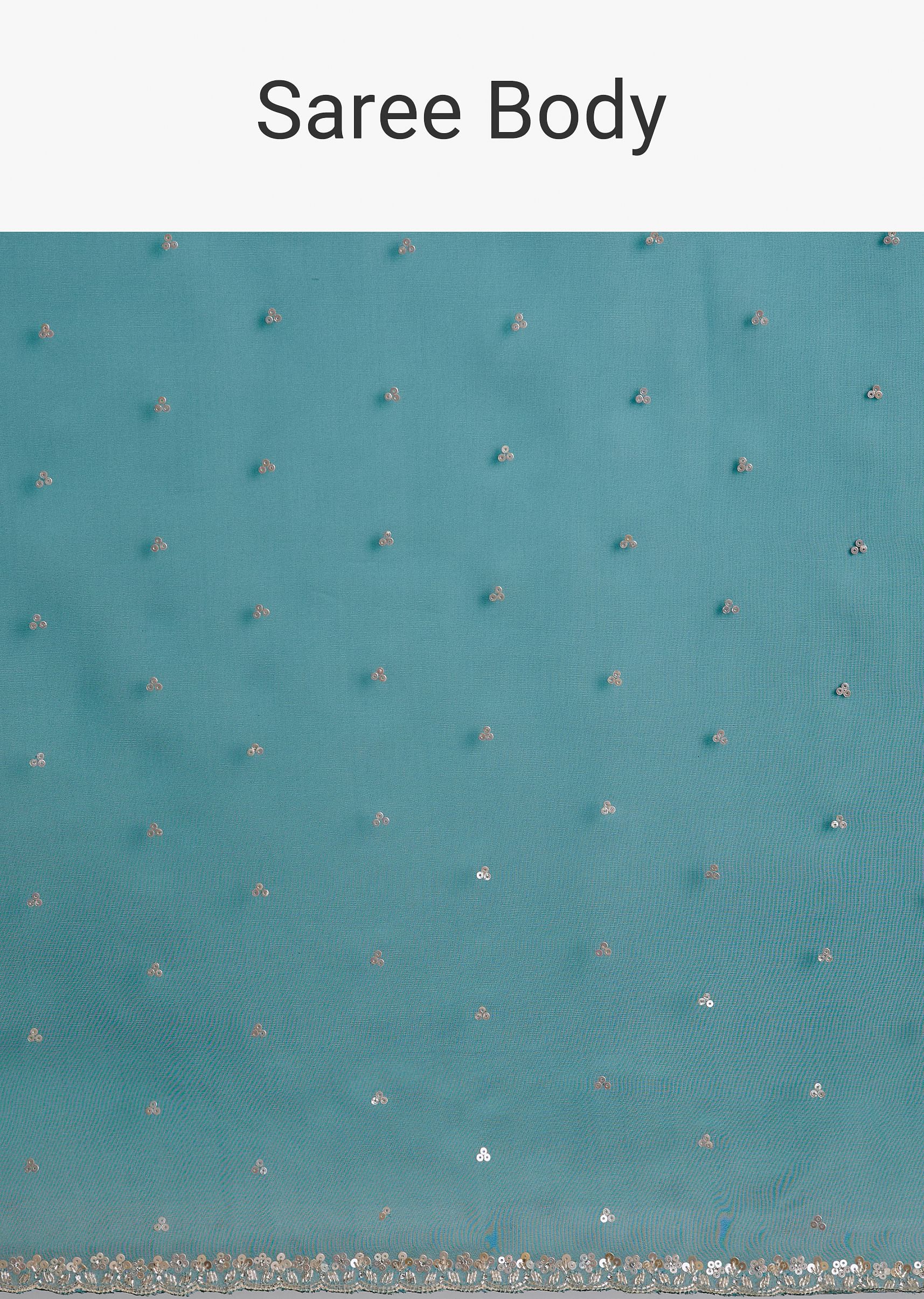 Teal Green Glass Tissue Saree With Cutdana And Sequins Scallop Border