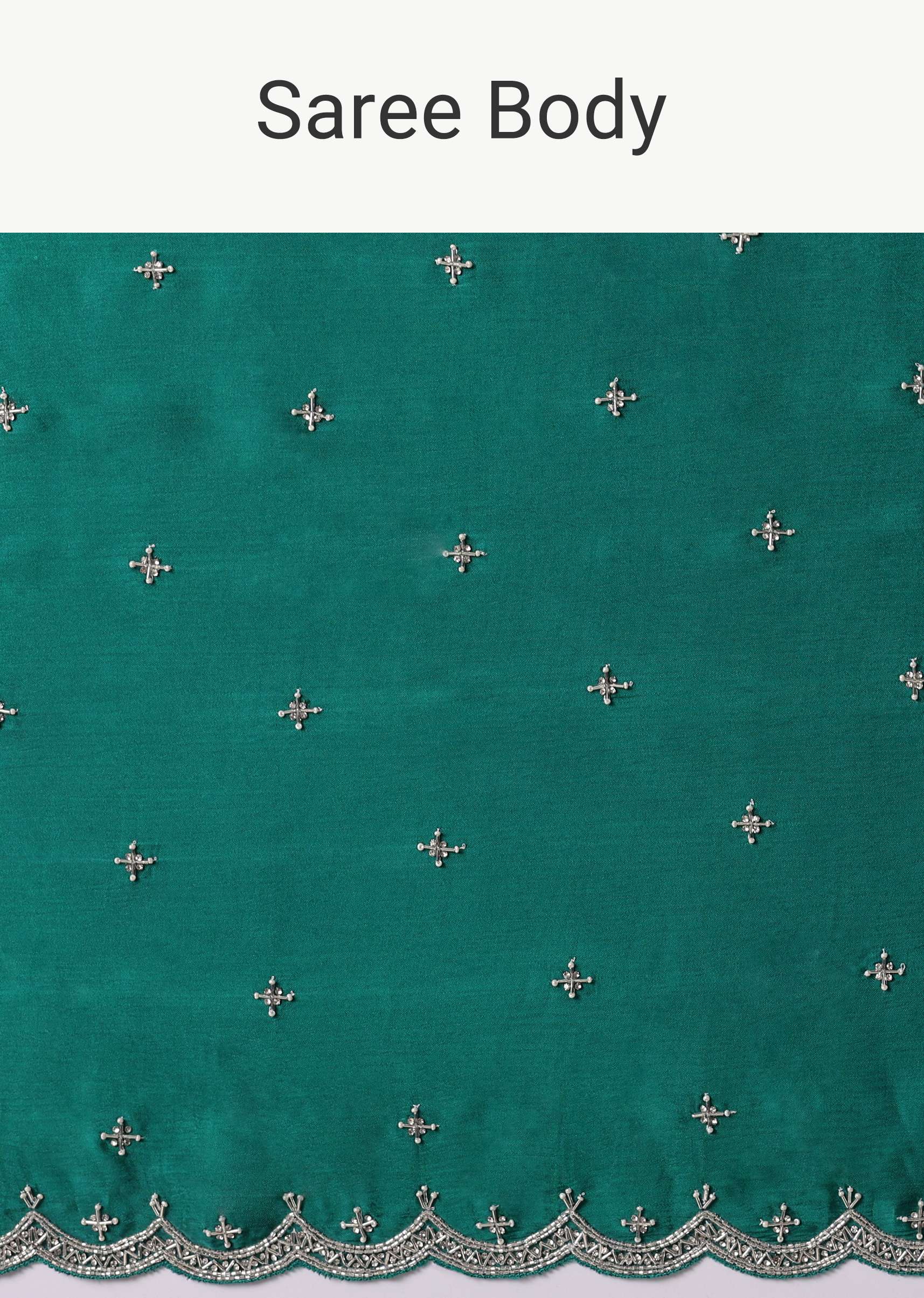 Peacock Green Saree In Satin Chinon With Scallop Border And Unstitched Blouse Piece