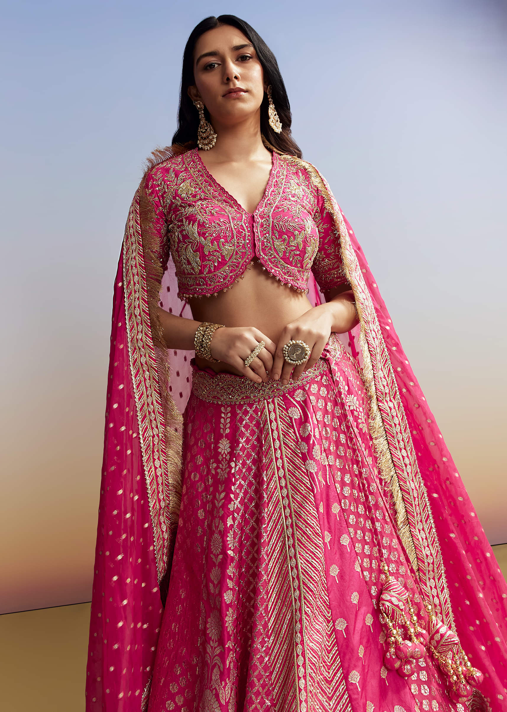 Pink Banarasi Silk Bridesmaid Lehenga