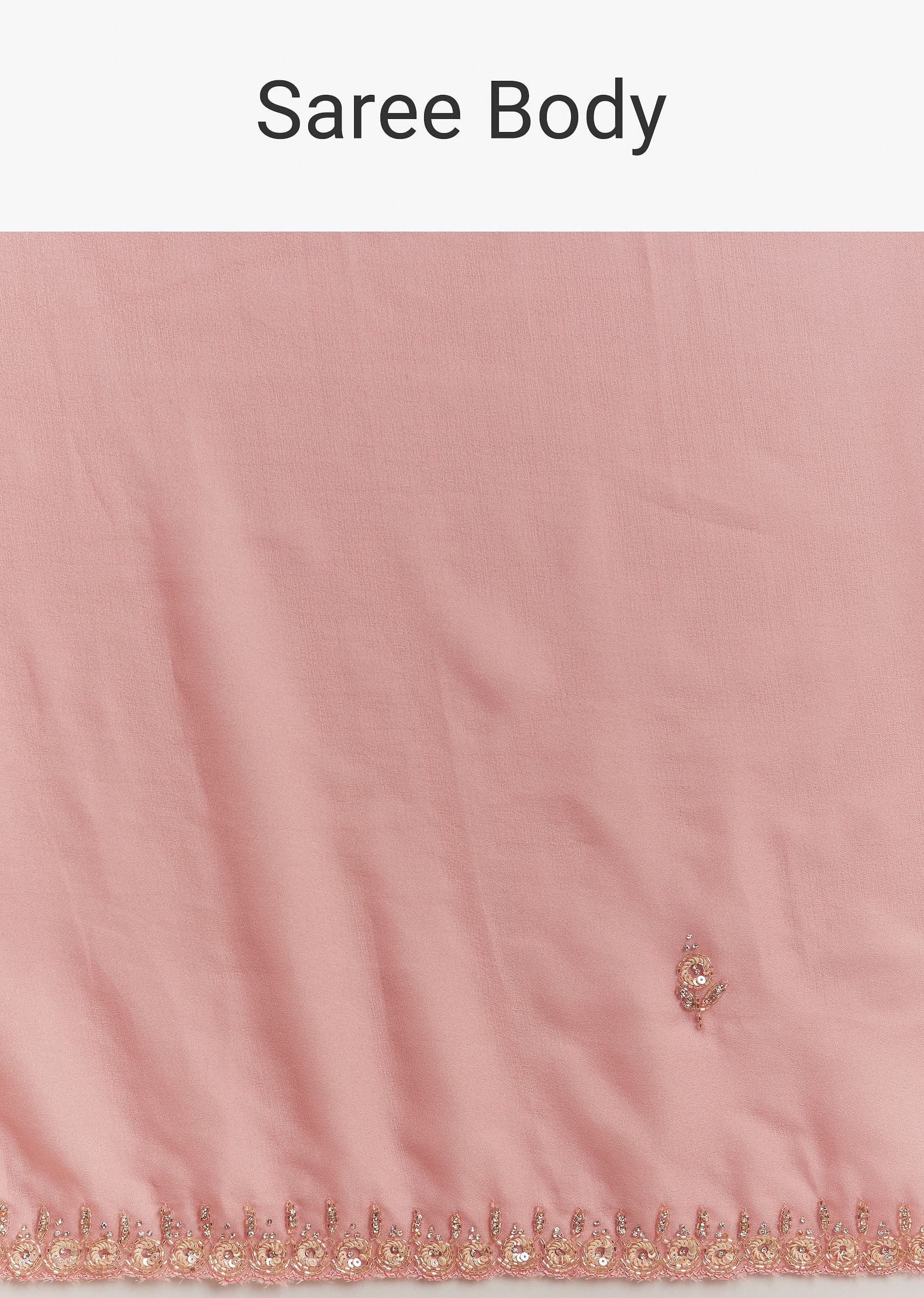 Pink Chinnon Saree With Cutdana Sequins Embroidery And Scallop Border
