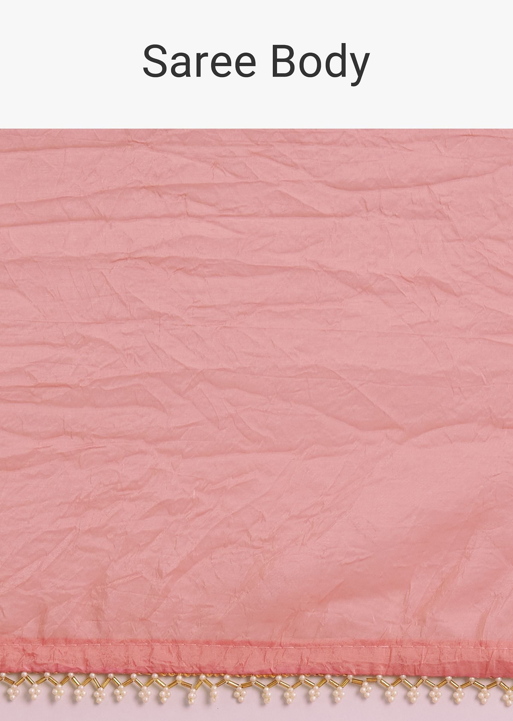 Pink Crushed Tissue Saree With Cutdana And Moti Embellished Border
