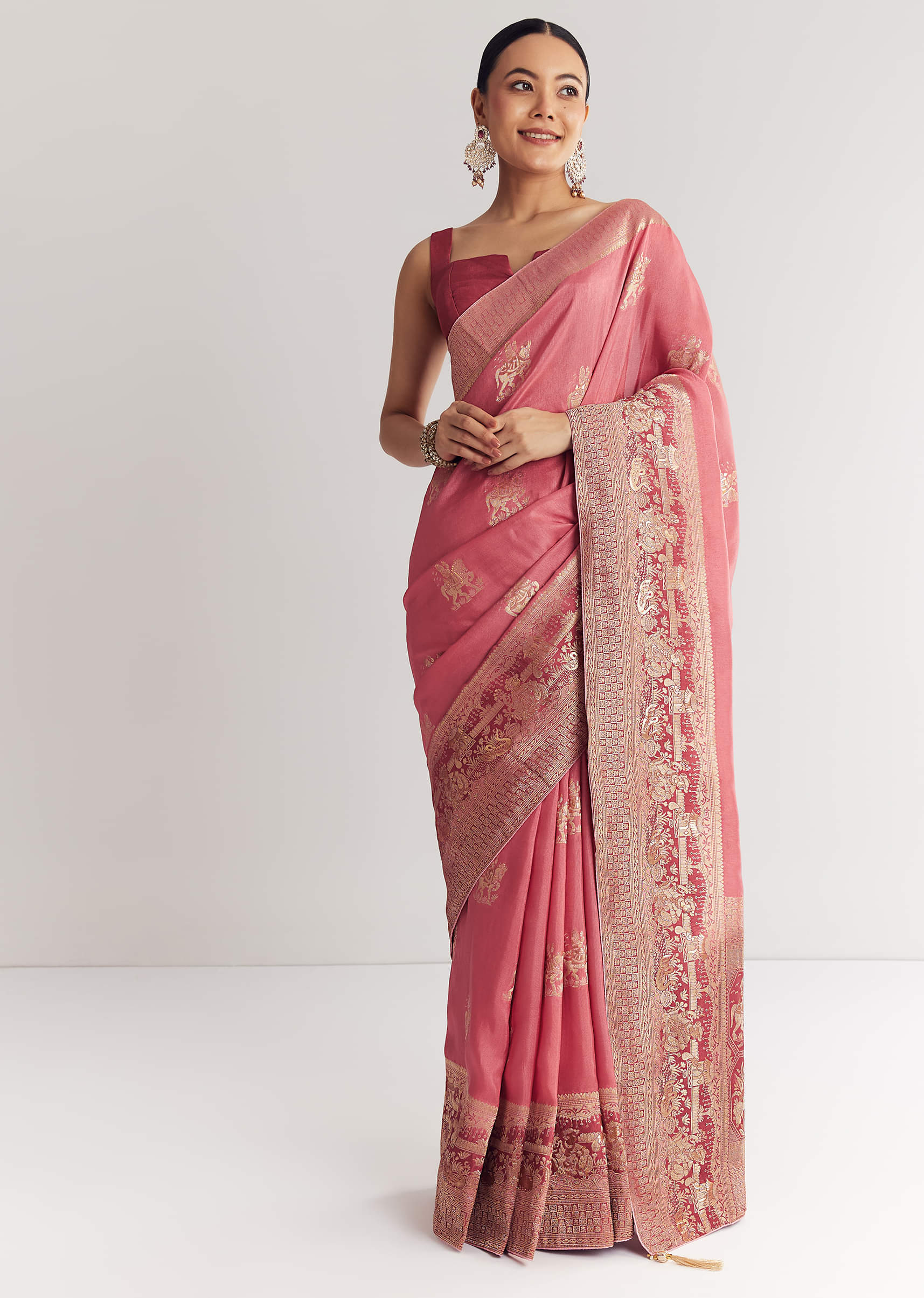 Pink Dola Silk Saree With Butti Work
