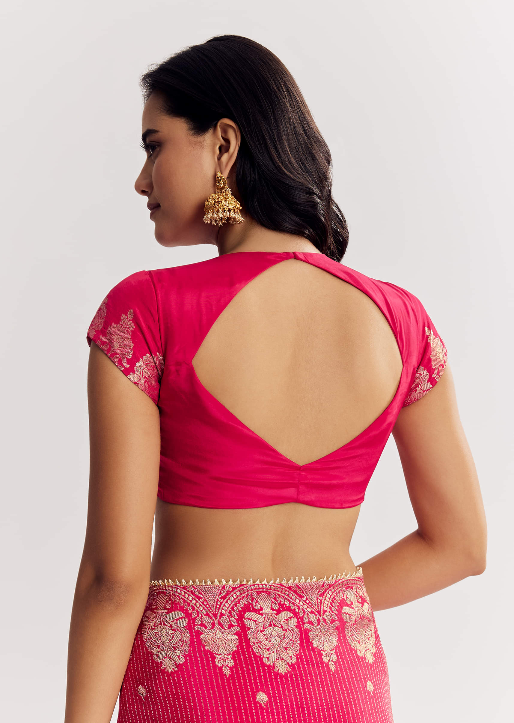 Pink Georgette Lurex Saree With Brocade Butti And Gota Patti Border