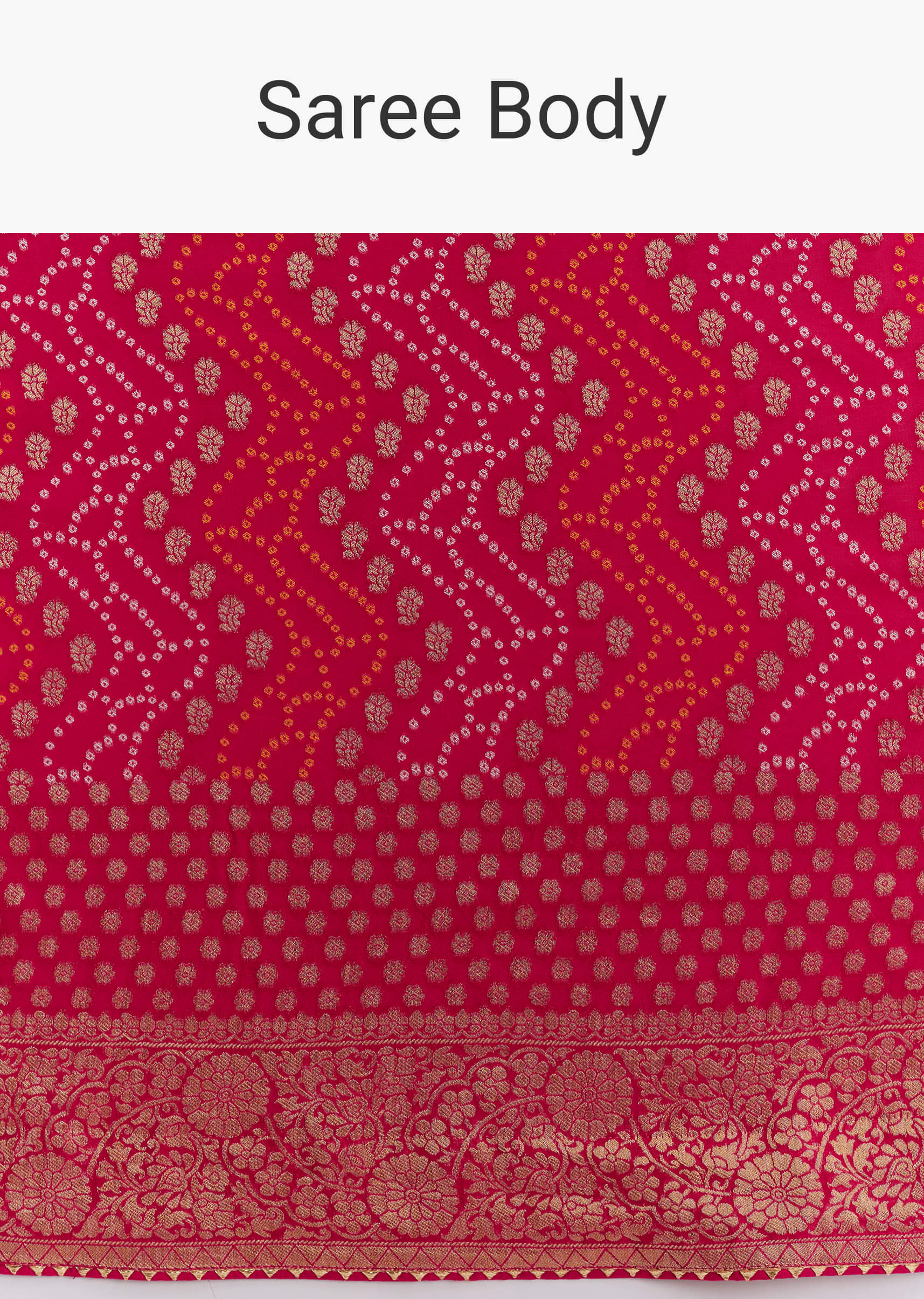 Pink Georgette Woven Saree With Floral Border And Bandhani Print