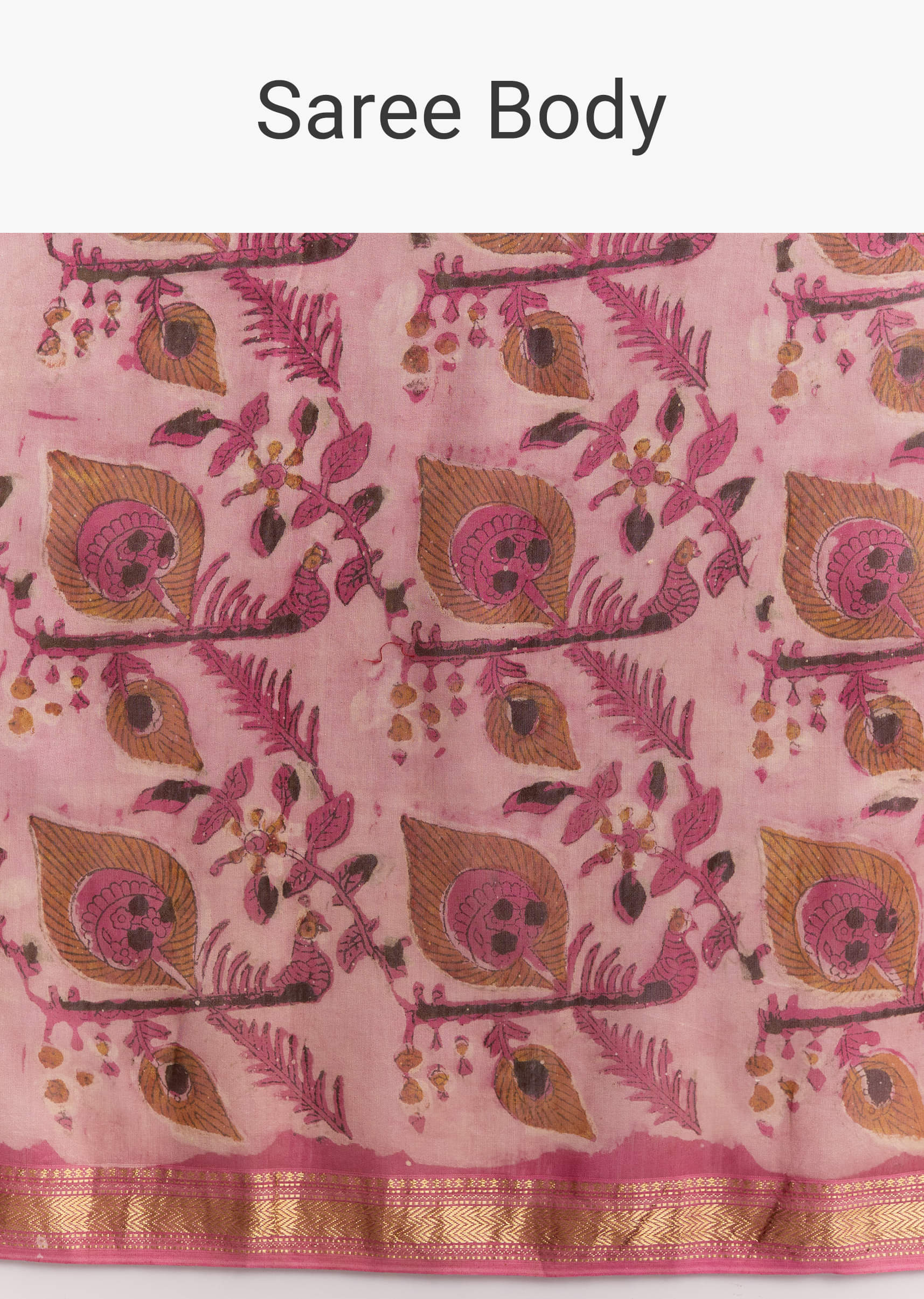 Pink Linen Printed Saree With Traditional Ajrakh Hand Block Print
