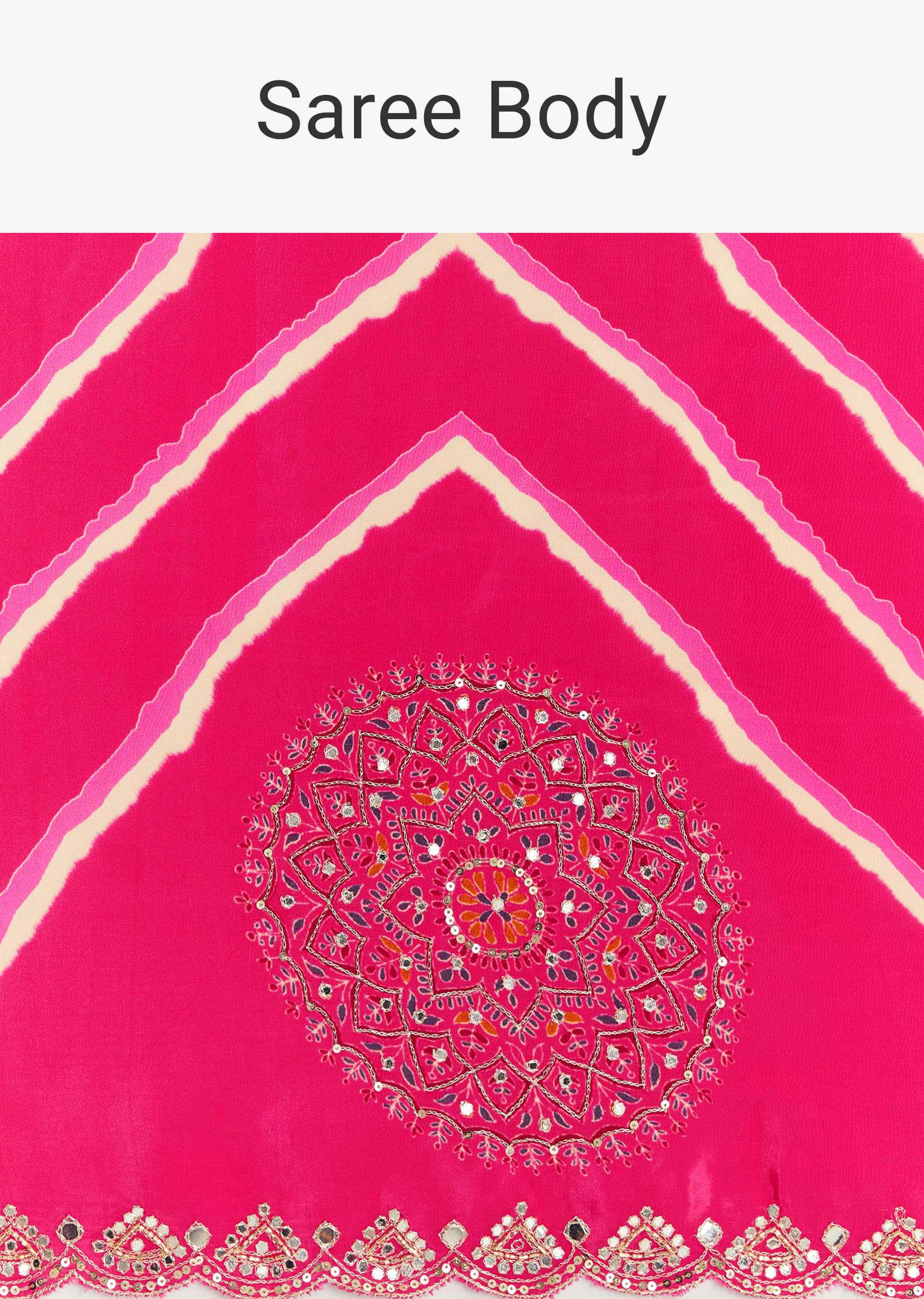 Pink Satin Saree With Gota And Mirror Embroidery