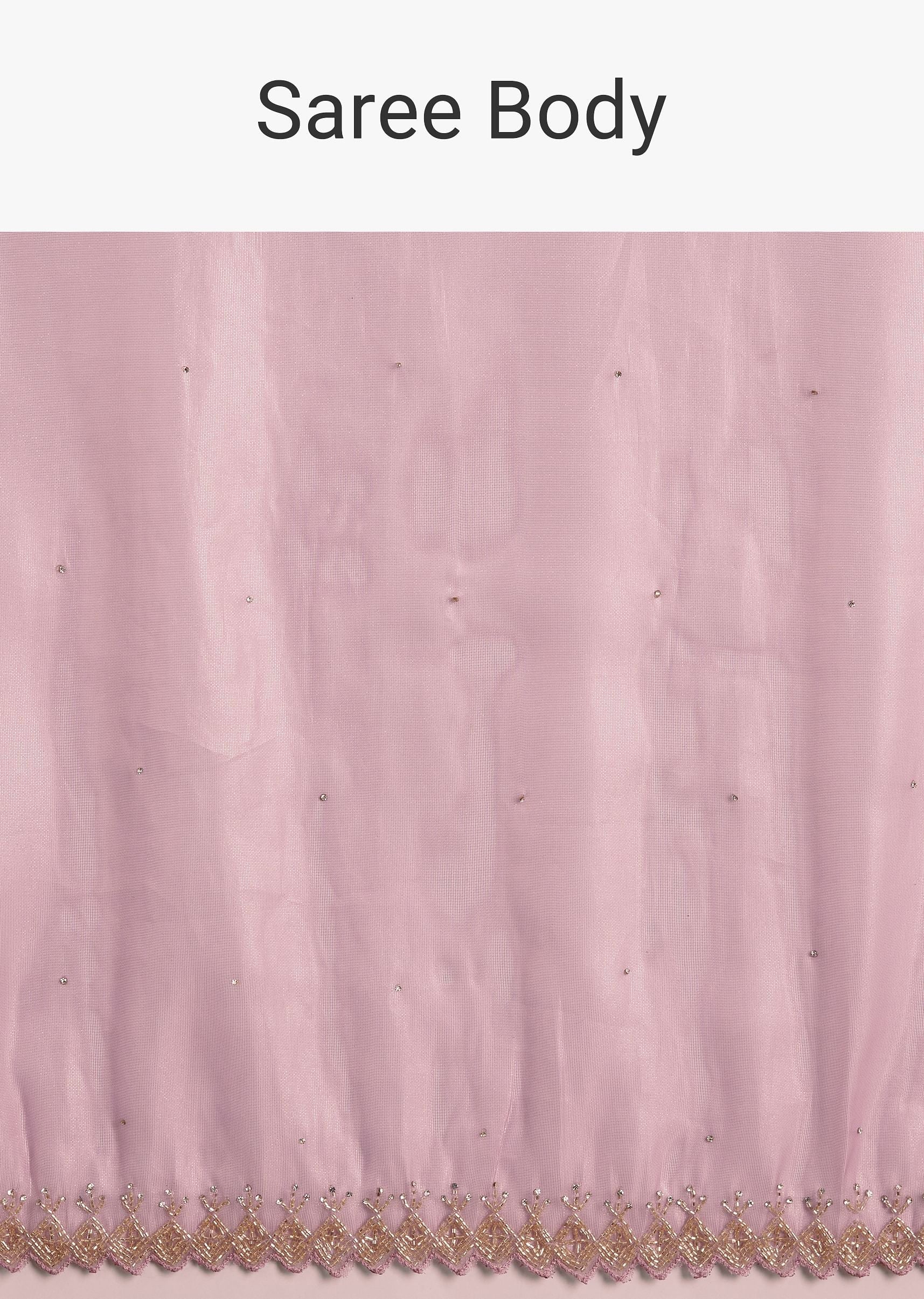 Pink Tissue Saree With All Over Stone Embellishment And Cutdana Scallop Border