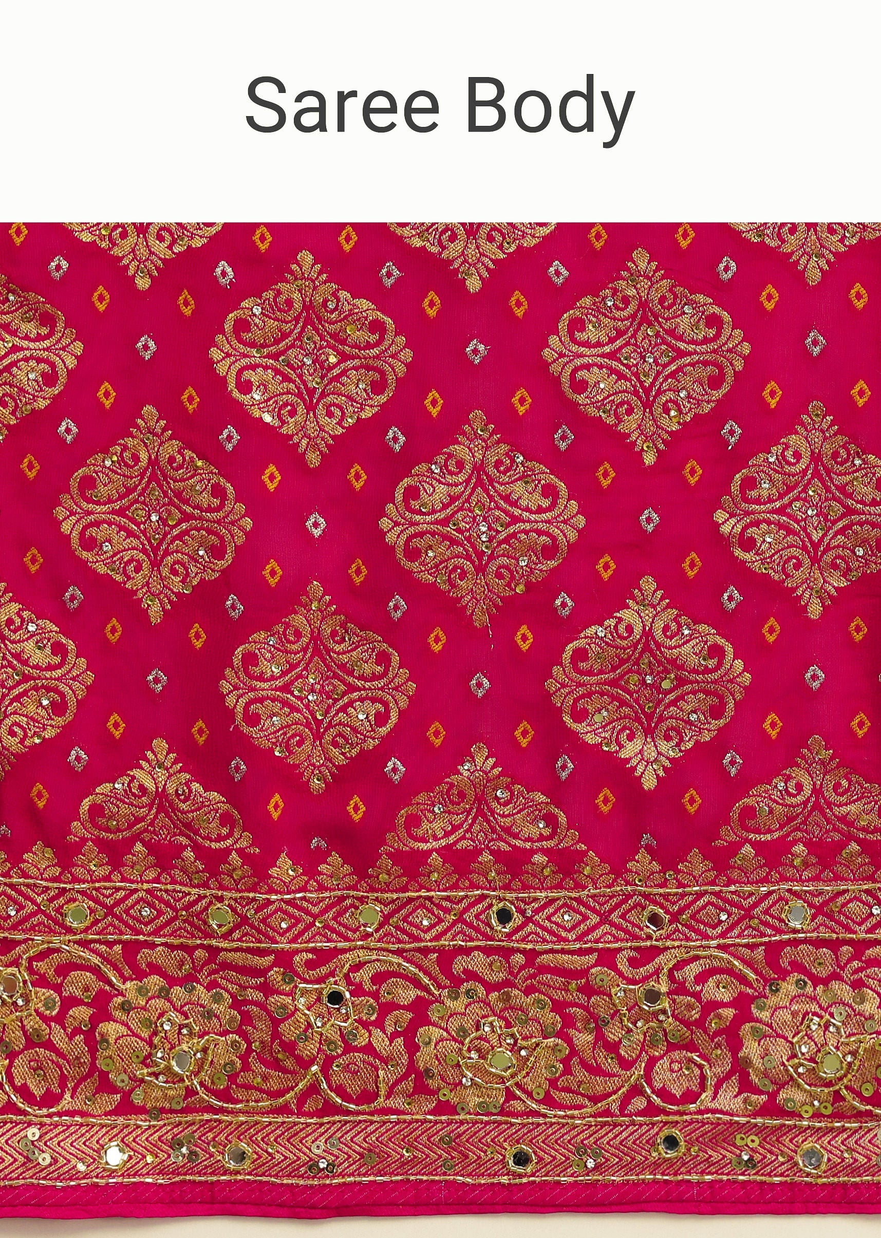 Pink Cutdana Embroidered Bandhani Weave Saree With Unstitched Blouse