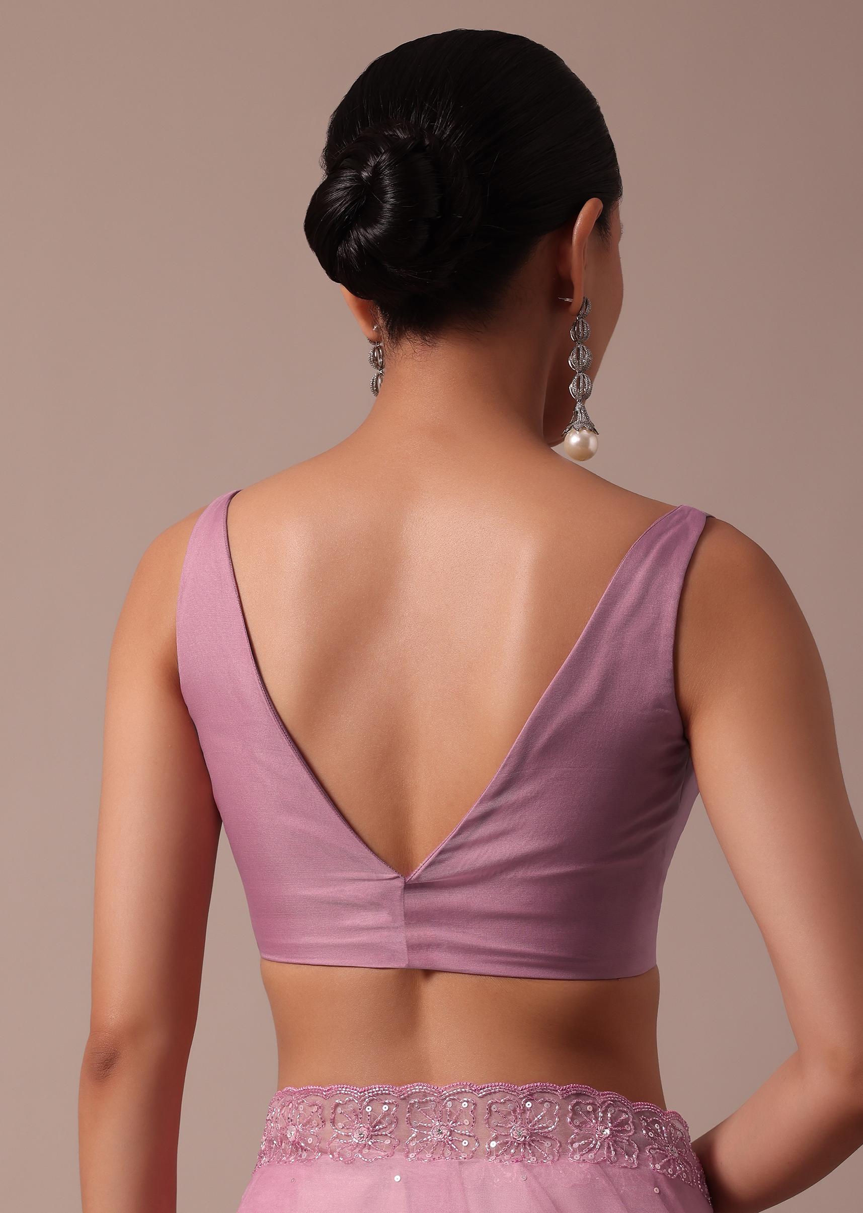 Pink Embroidered Organza Saree With Unstitched Blouse