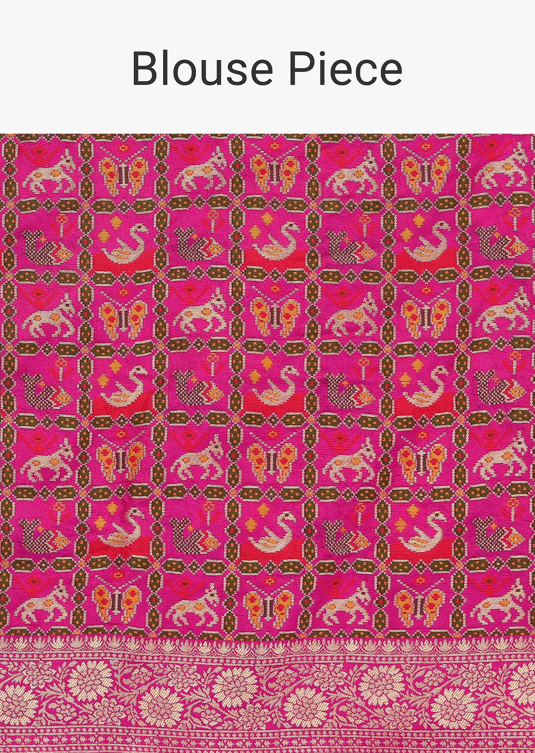 Pink Silk Saree with Zari Zig Zag Detail And Unstitched Blouse Piece