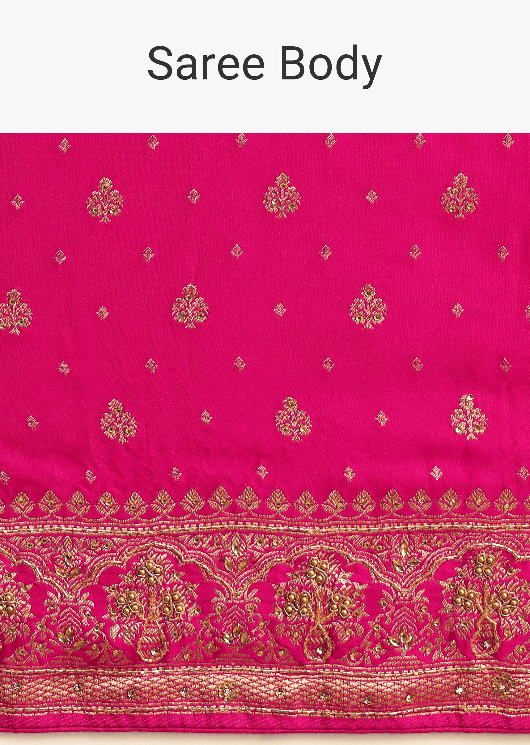 Rani Pink Zardosi Embroidered Saree With Unstitched Blouse