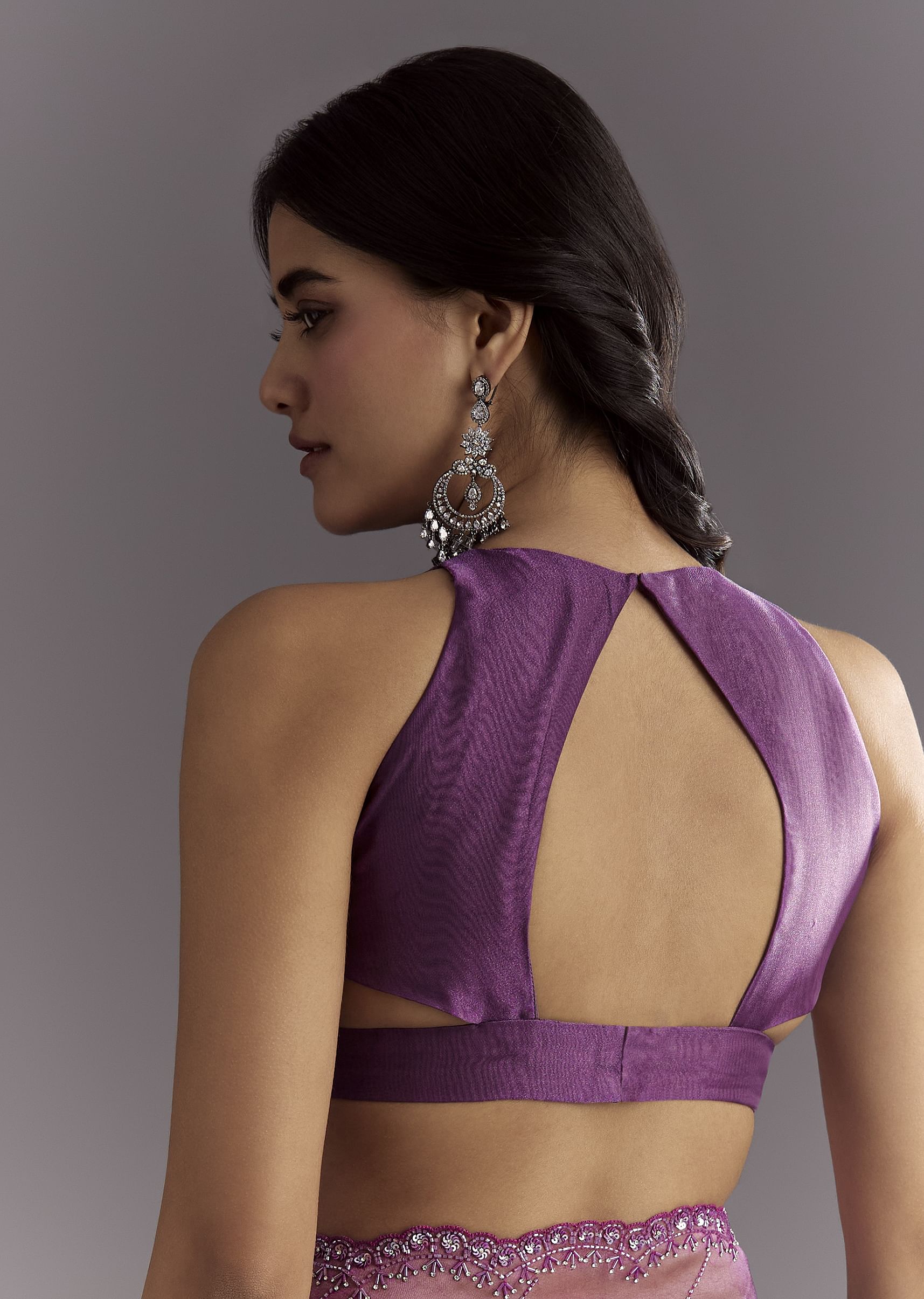 Plum Purple Shaded Organza Saree With Cutdana And Sequin Embroidery