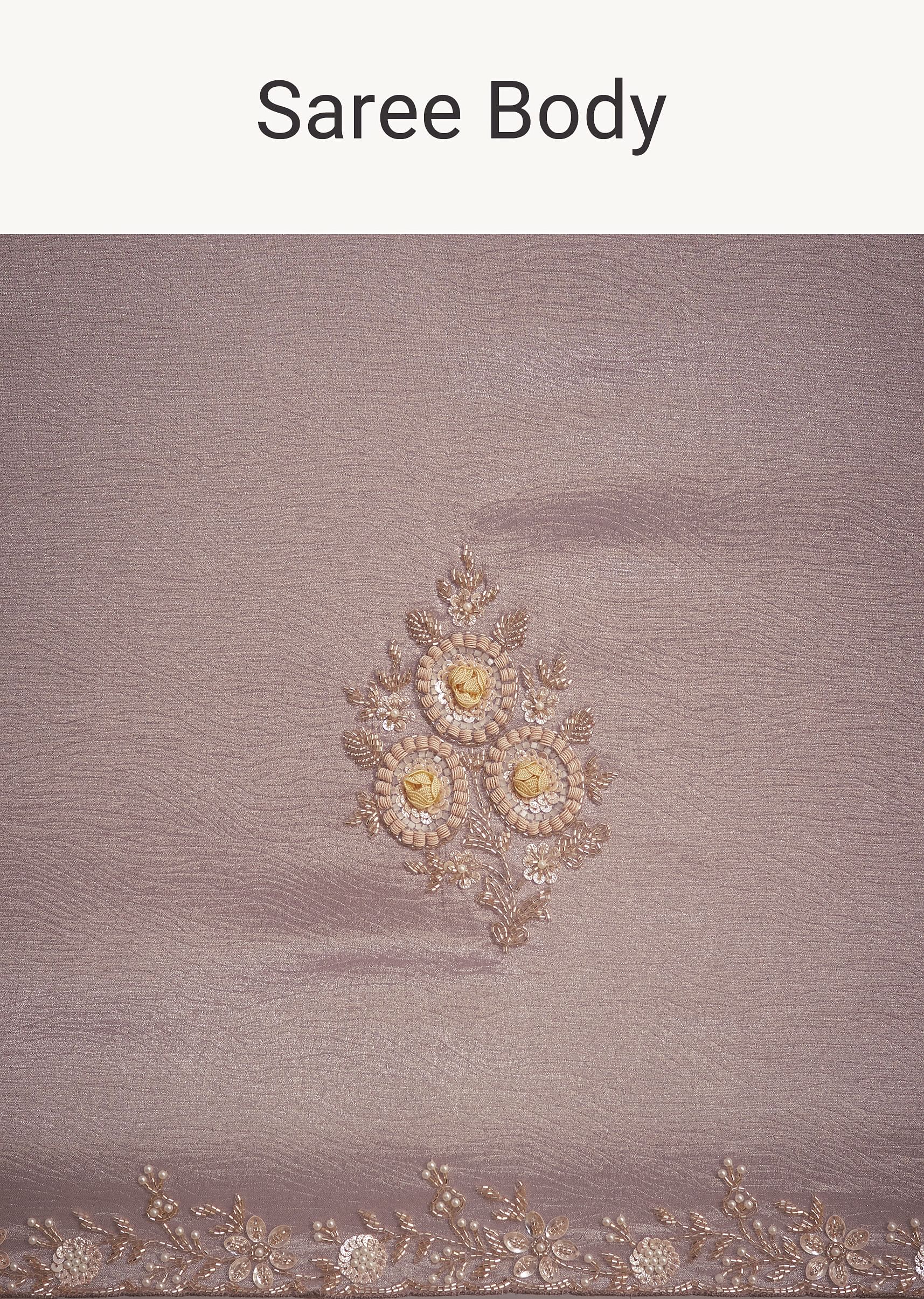 Powder Lavender Tissue Saree With Floral Embroidery