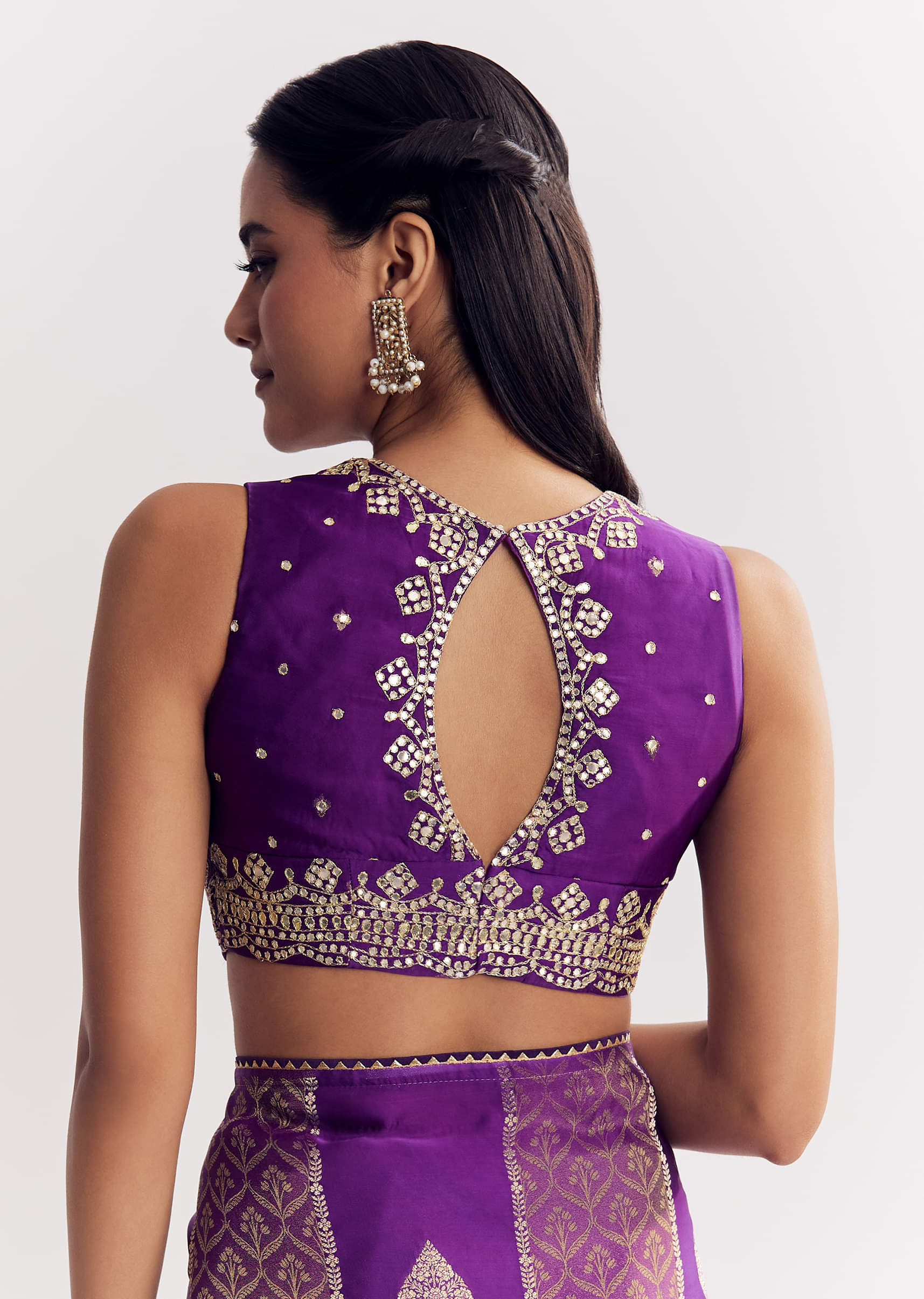 Purple Dola Silk Saree With Gota Patti Motif And Embroidered Blouse