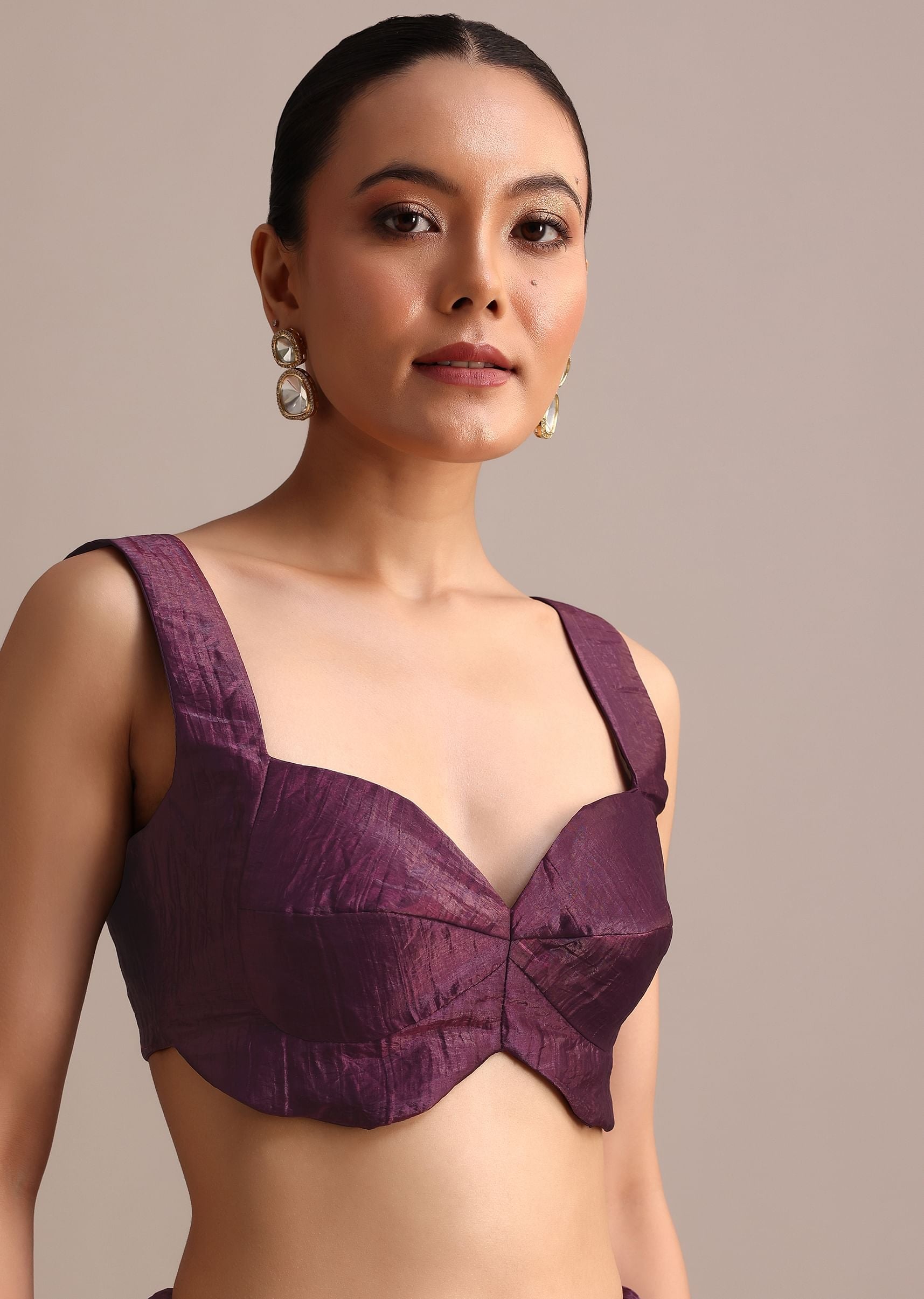 Purple Crushed Tissue Saree With Sequin And Cutdana Embroidered Border