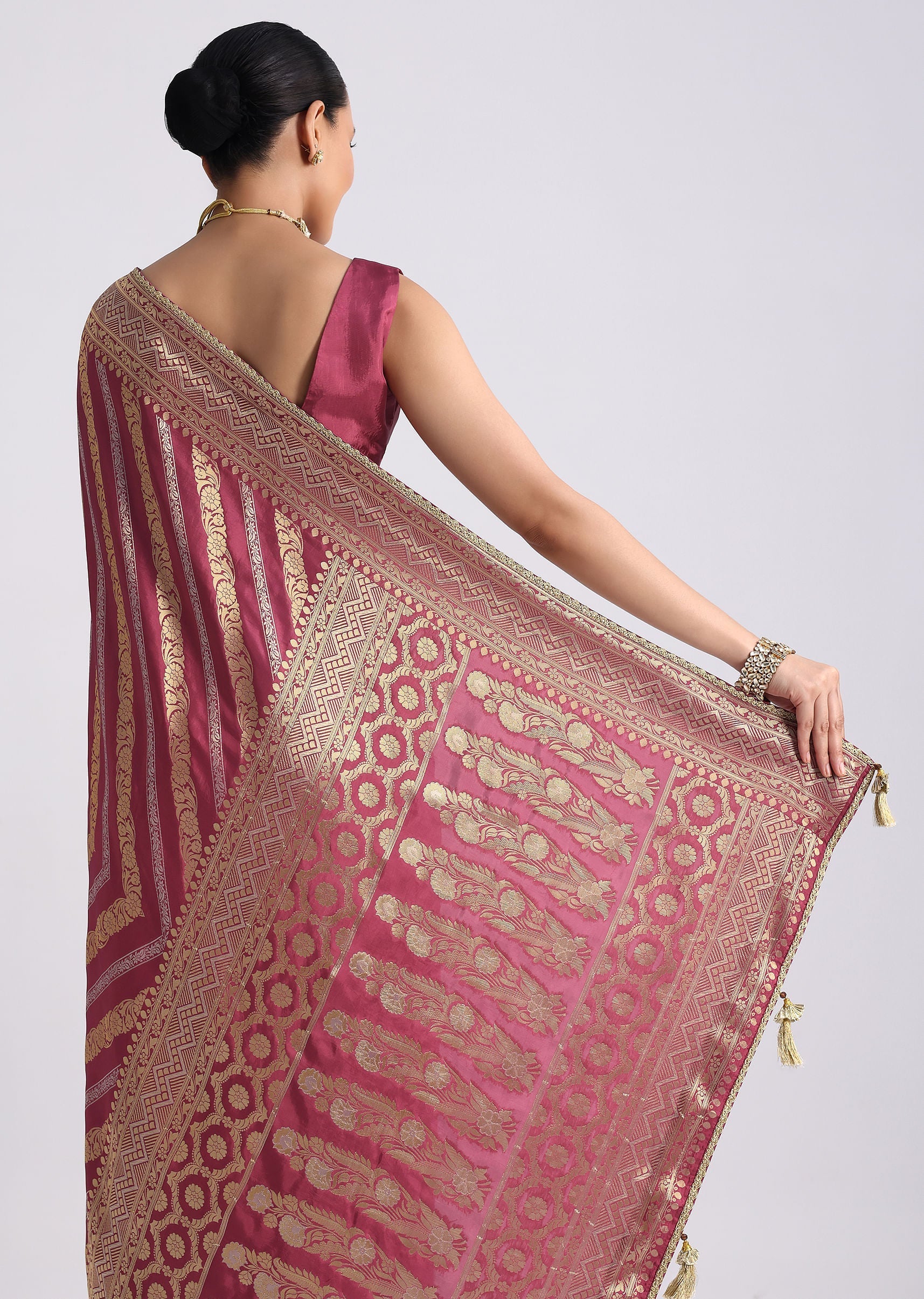 Purple Dola Silk Saree with Zari Weave and Lace Border