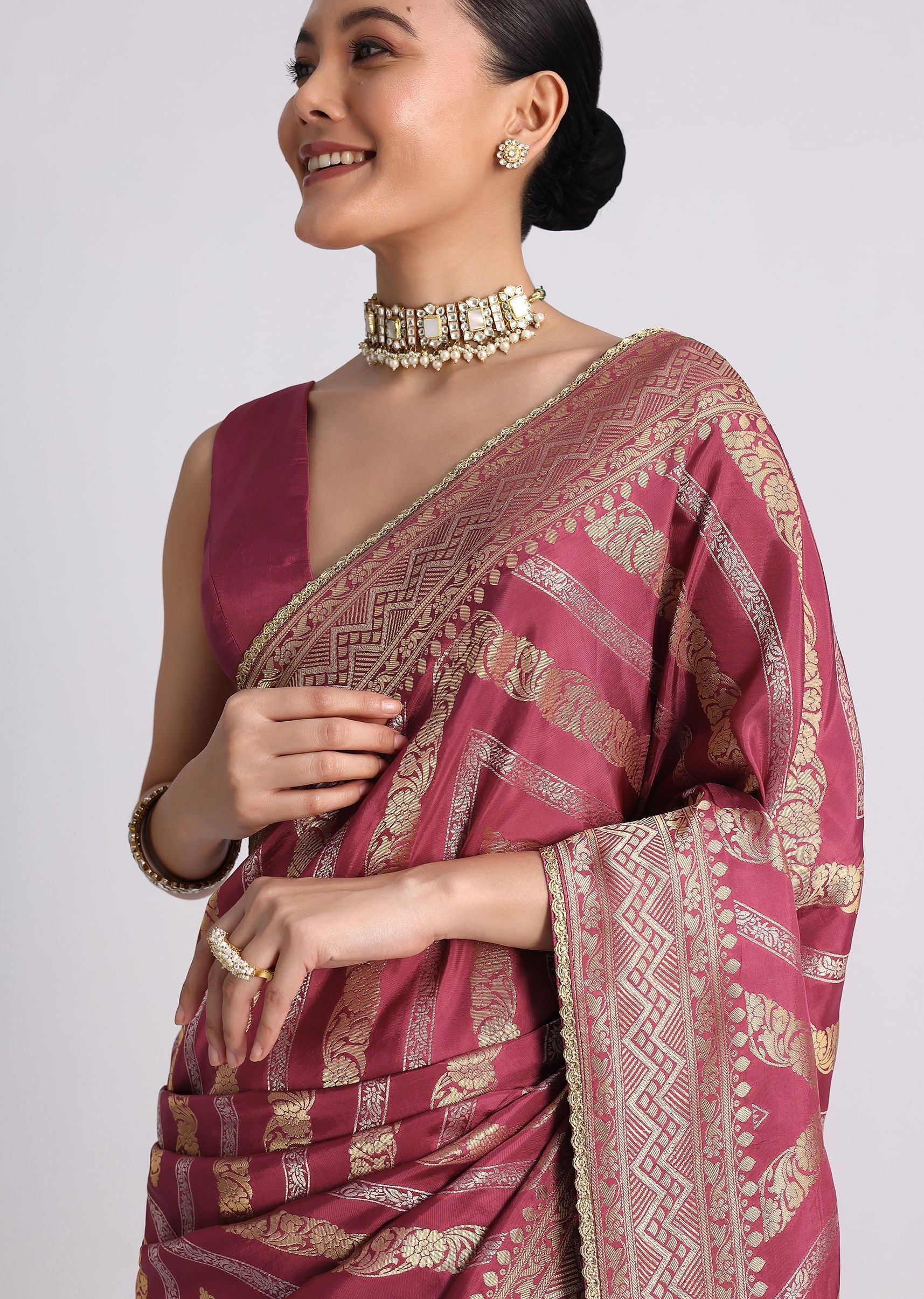 Purple Dola Silk Saree with Zari Weave and Lace Border