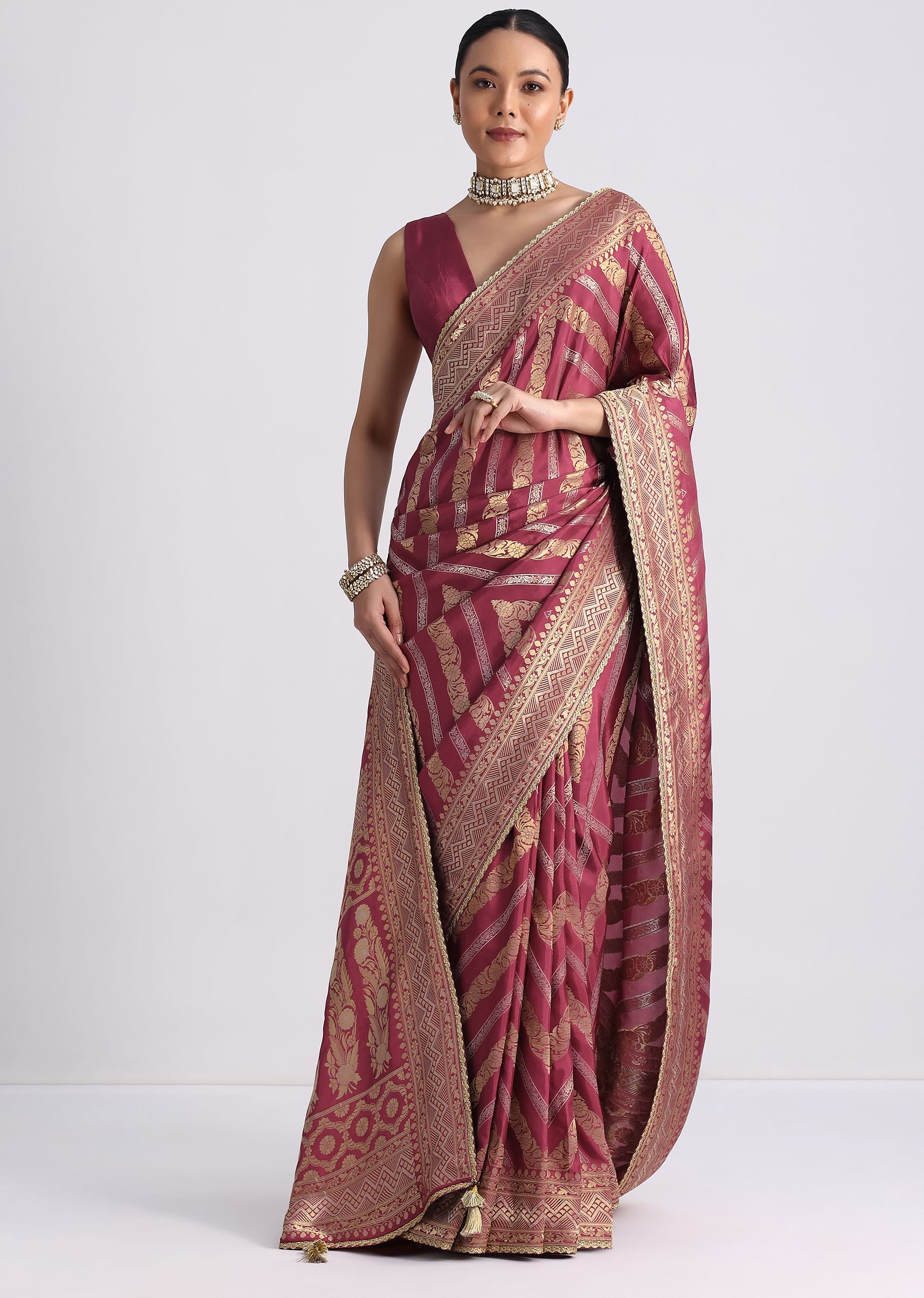 Purple Dola Silk Saree with Zari Weave and Lace Border