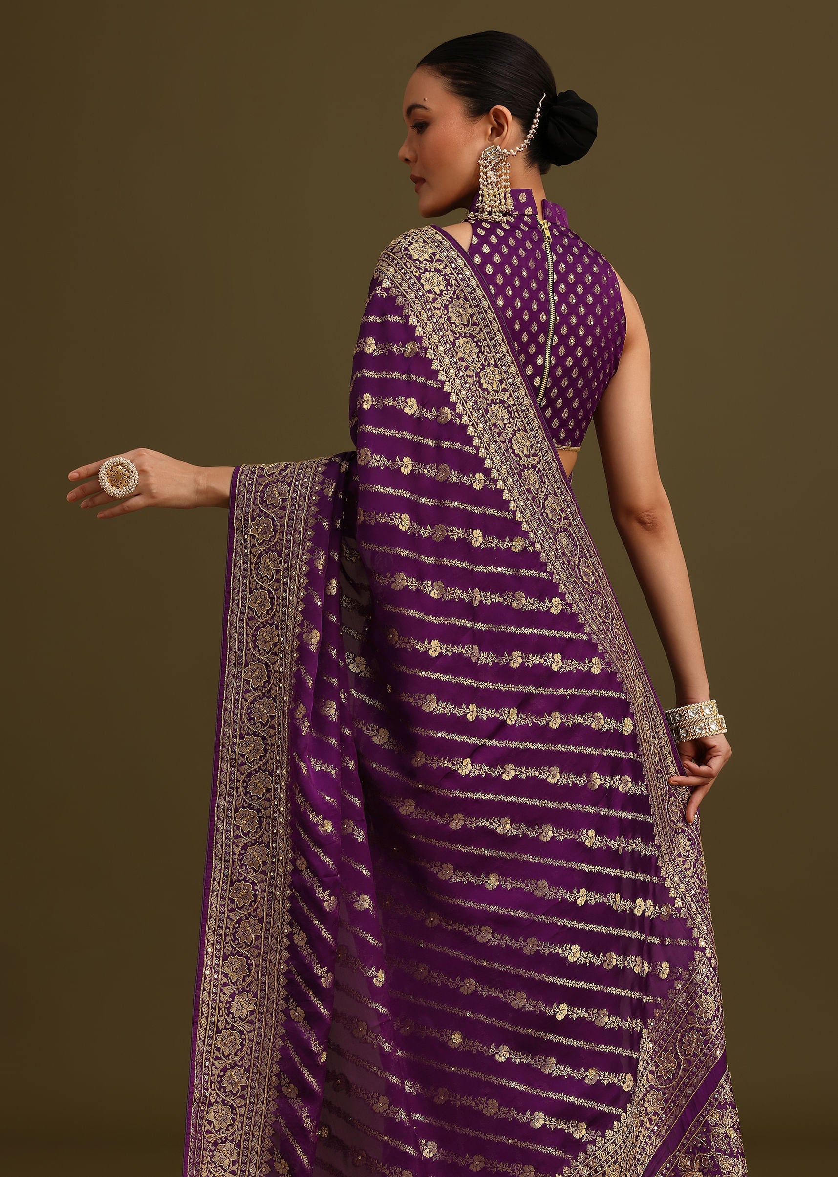 Purple Embroidered Saree With Zardosi And Cutdana Work