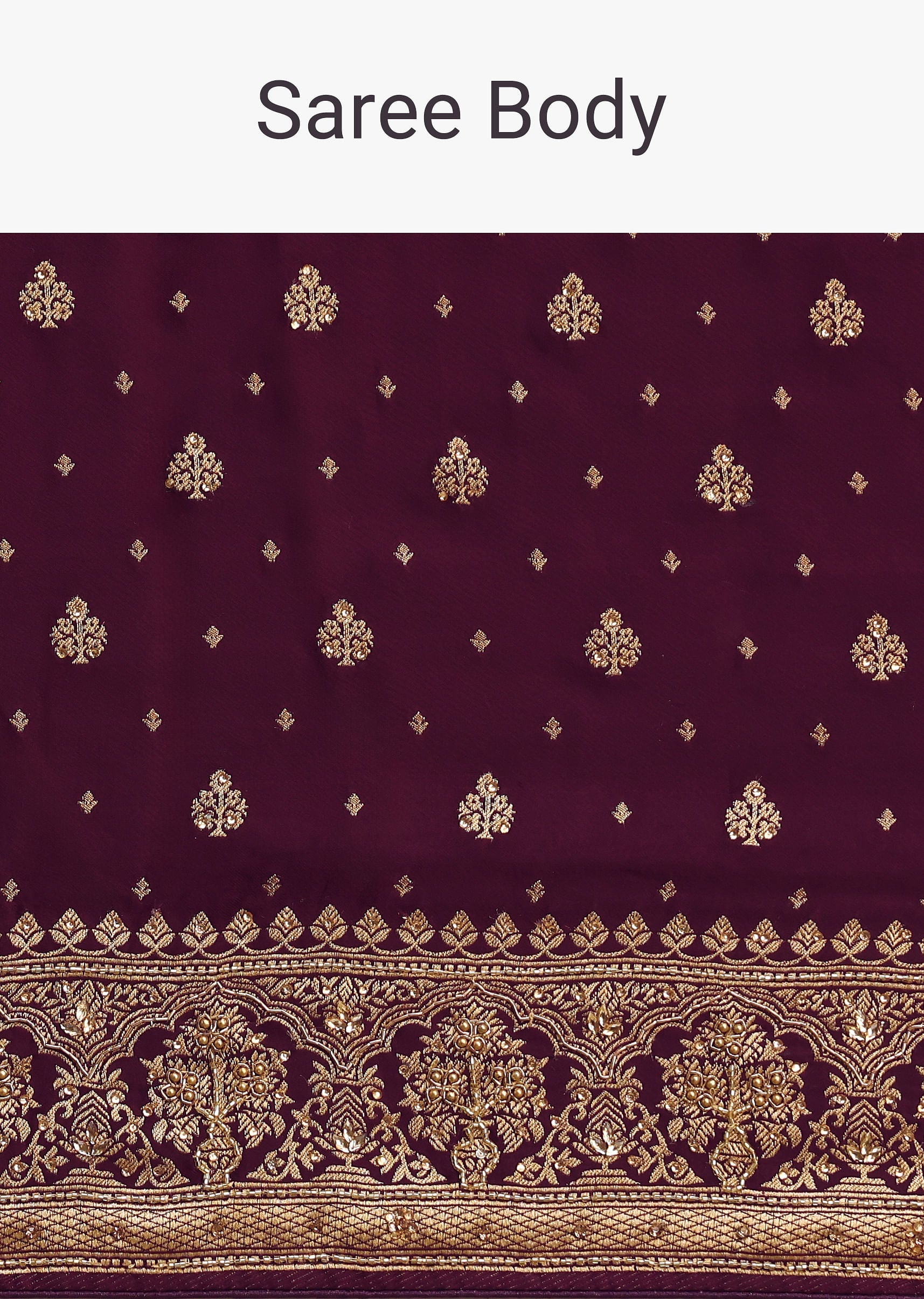 Purple Embroidered Saree With Zardosi Work And Unstitched Blouse