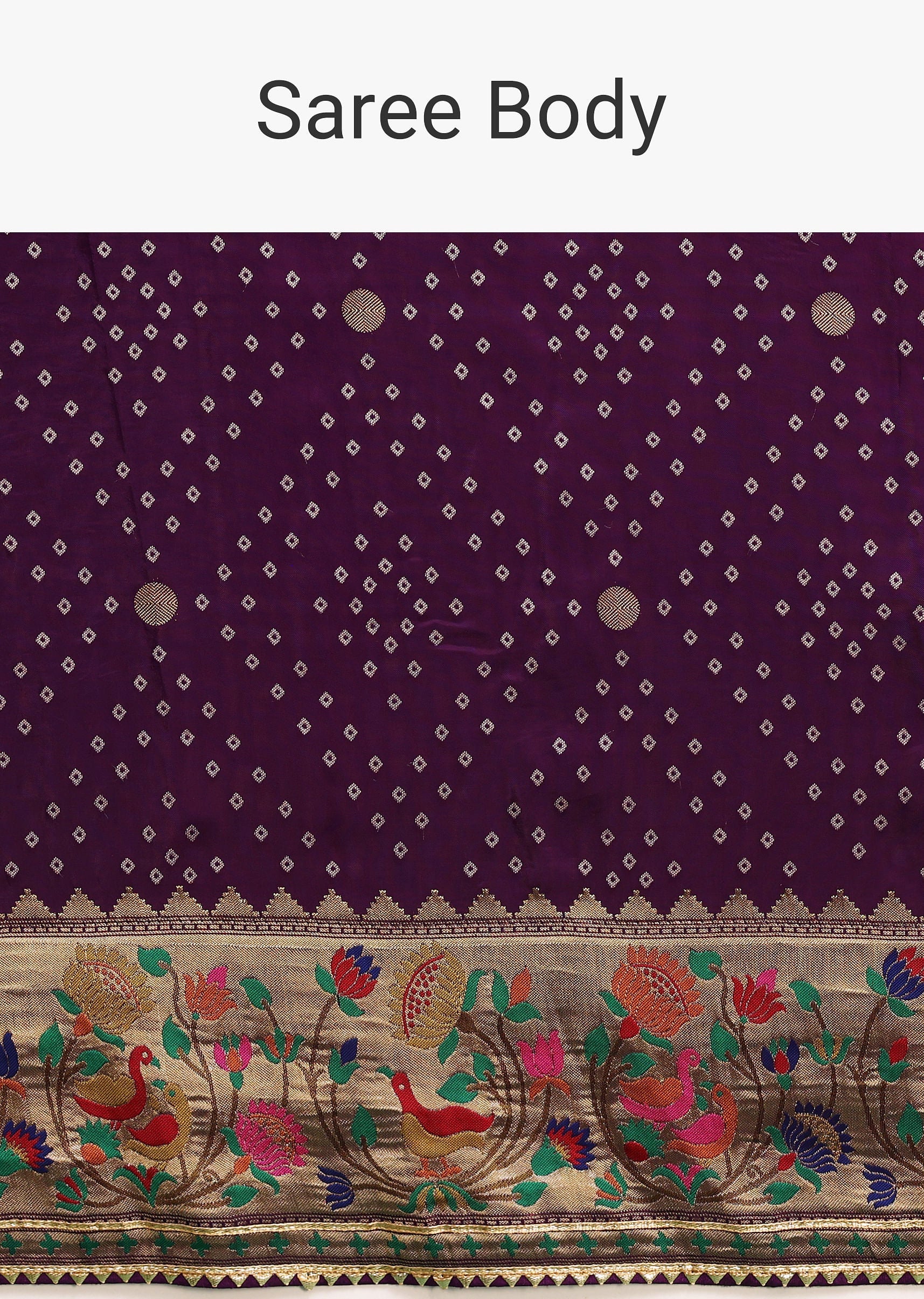 Purple Silk Woven Bandhani Saree With Paithani Border Pallu And Unstitched Blouse