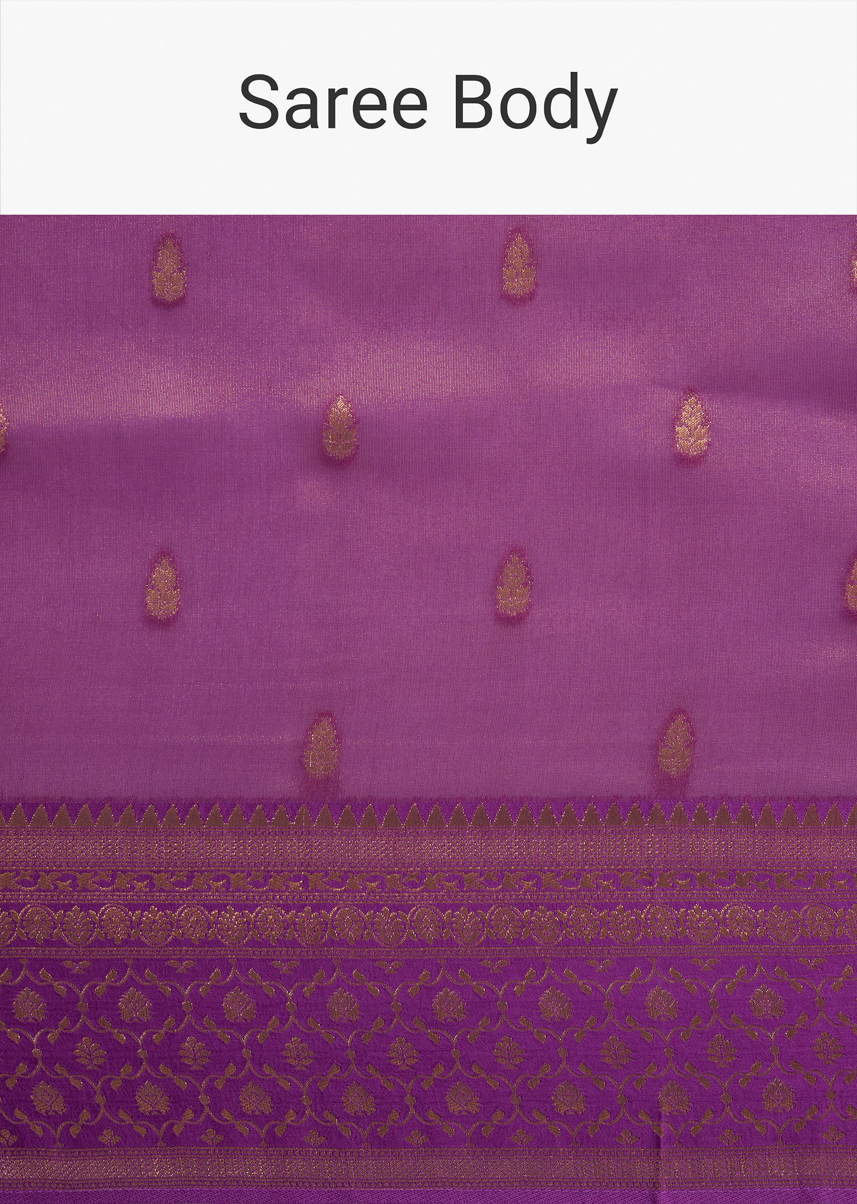 Purple Tissue Silk Saree With Butti Work And Chanderi Zari Woven Border