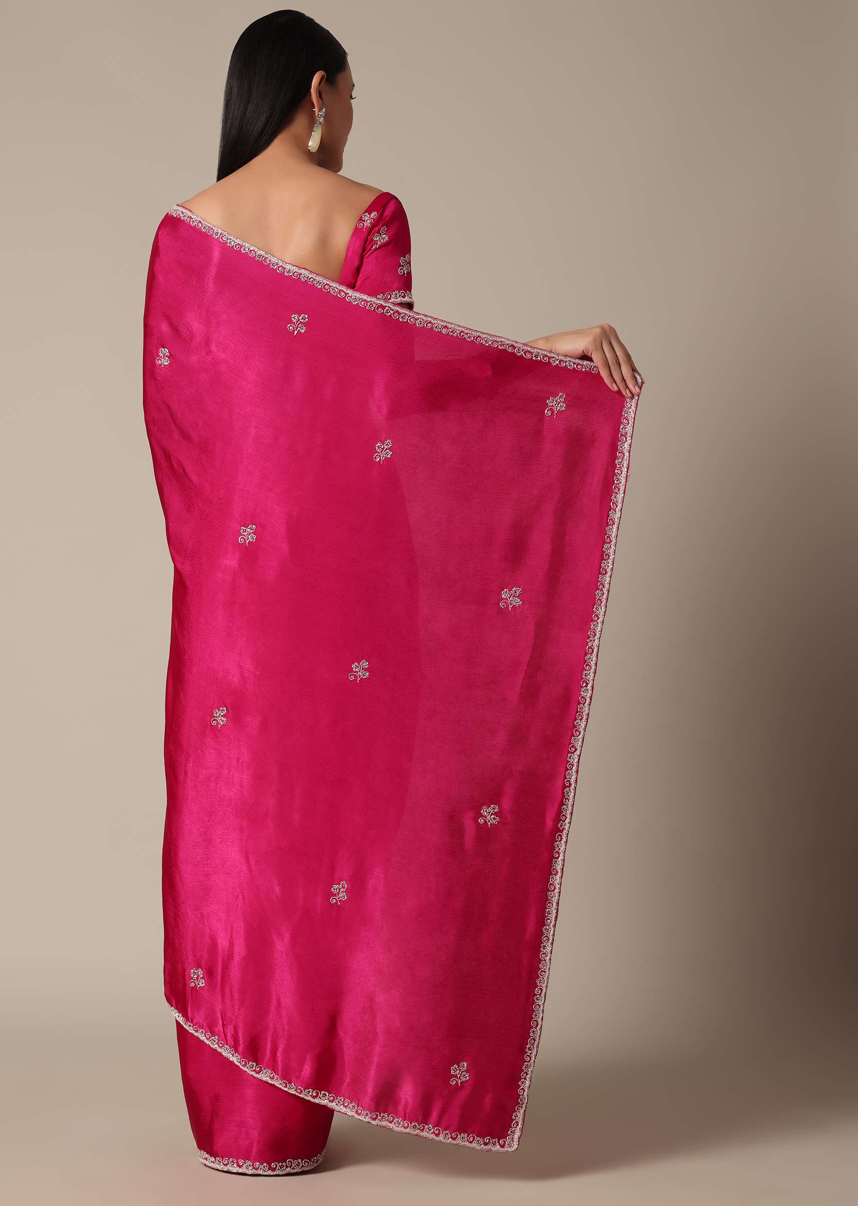 Radiant Pink Saree With Stone Embellishments All Over
