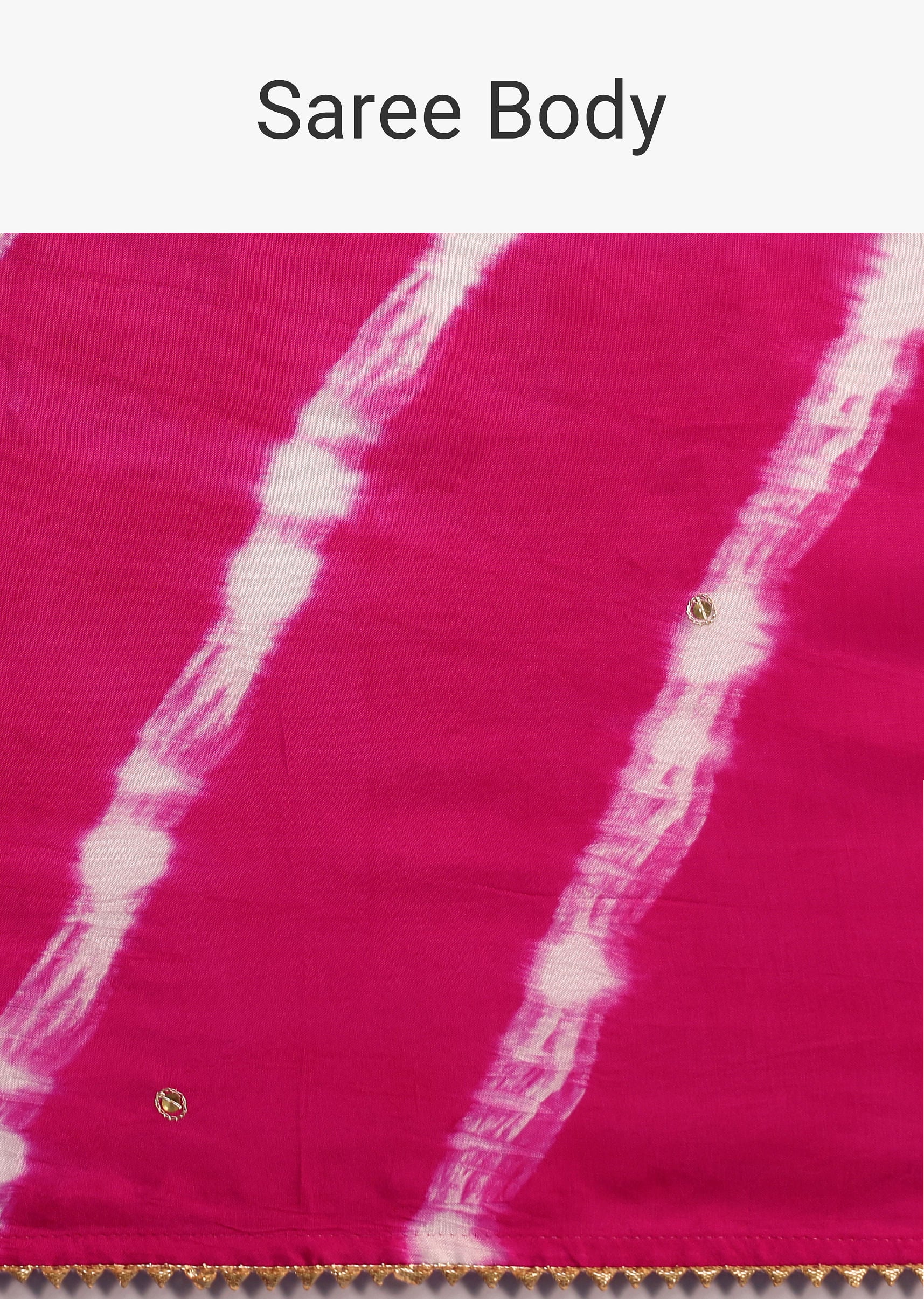 Rani Pink Hand Dyed Lehriya Silk Saree With Gota Patti Work