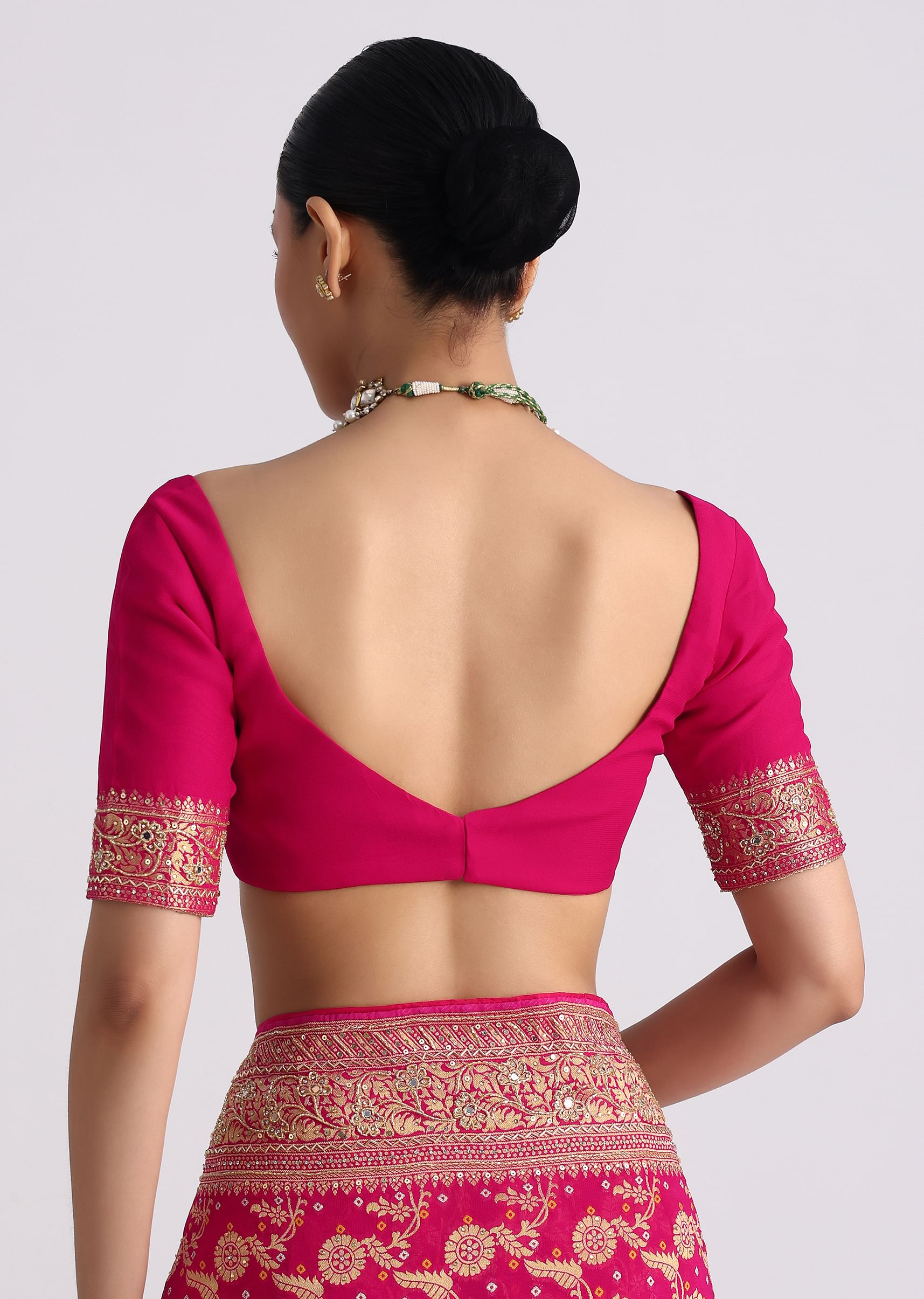 Rani Pink Saree With Bandhani Jaal And Cutdana Work