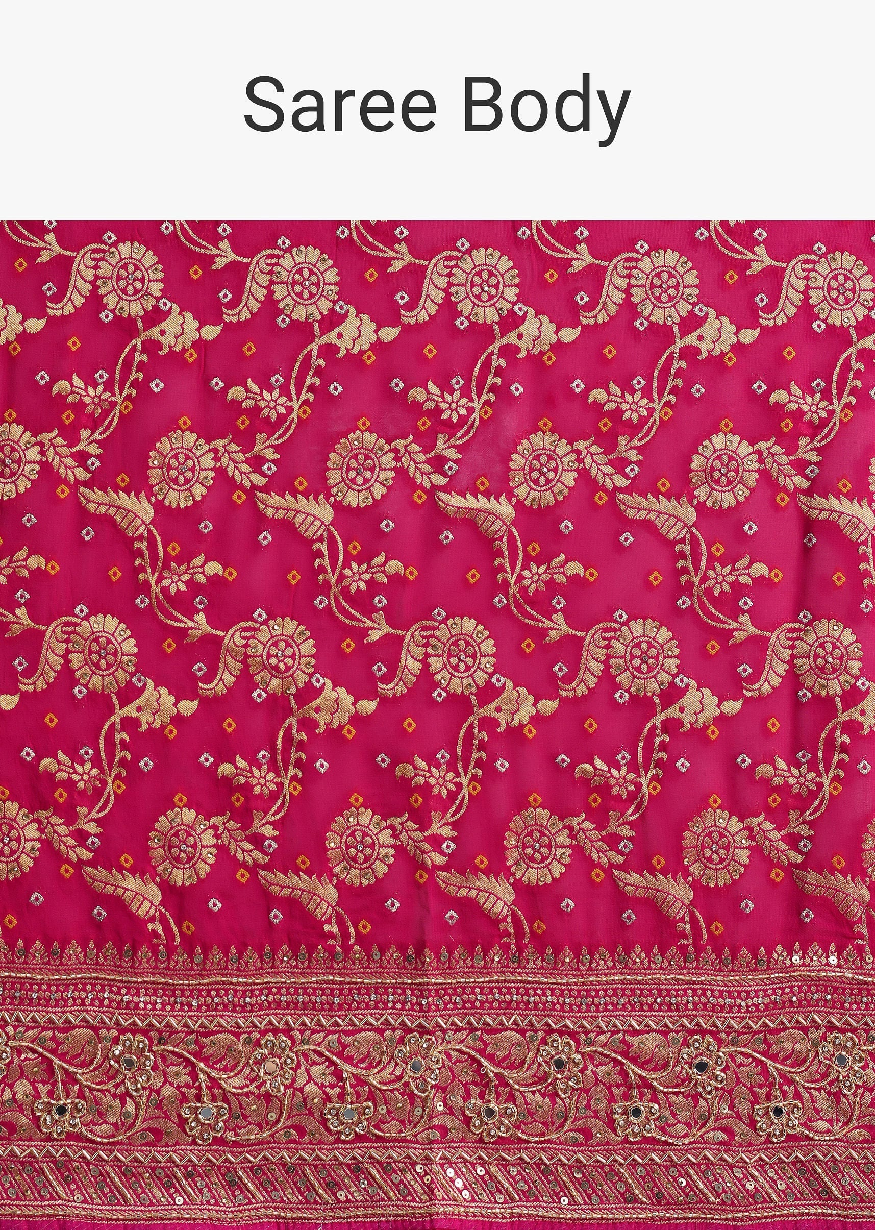 Rani Pink Saree With Bandhani Jaal And Cutdana Work