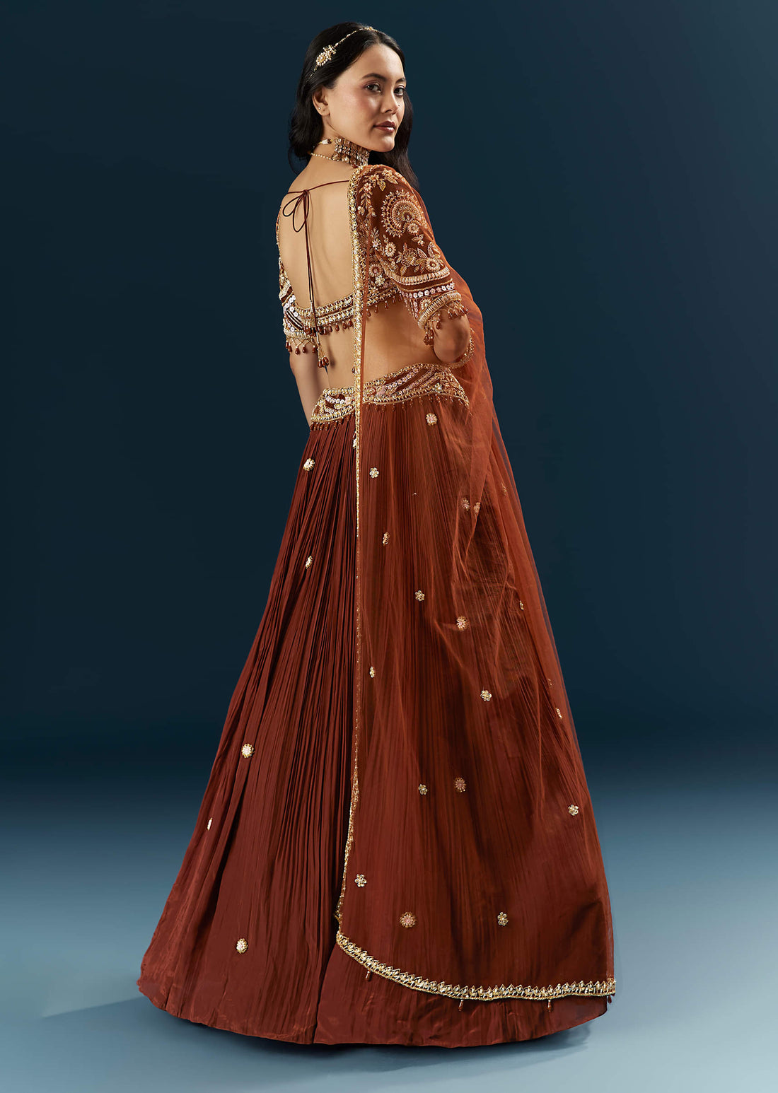 Red Crepe Bridesmaid Lehenga With Sequins And Stone Embroidery