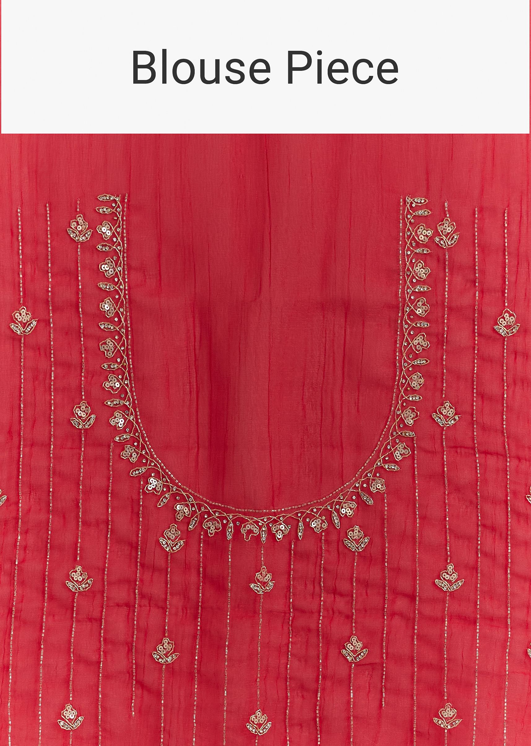 Red Crushed Tissue Embroidered Saree With Scallop Border