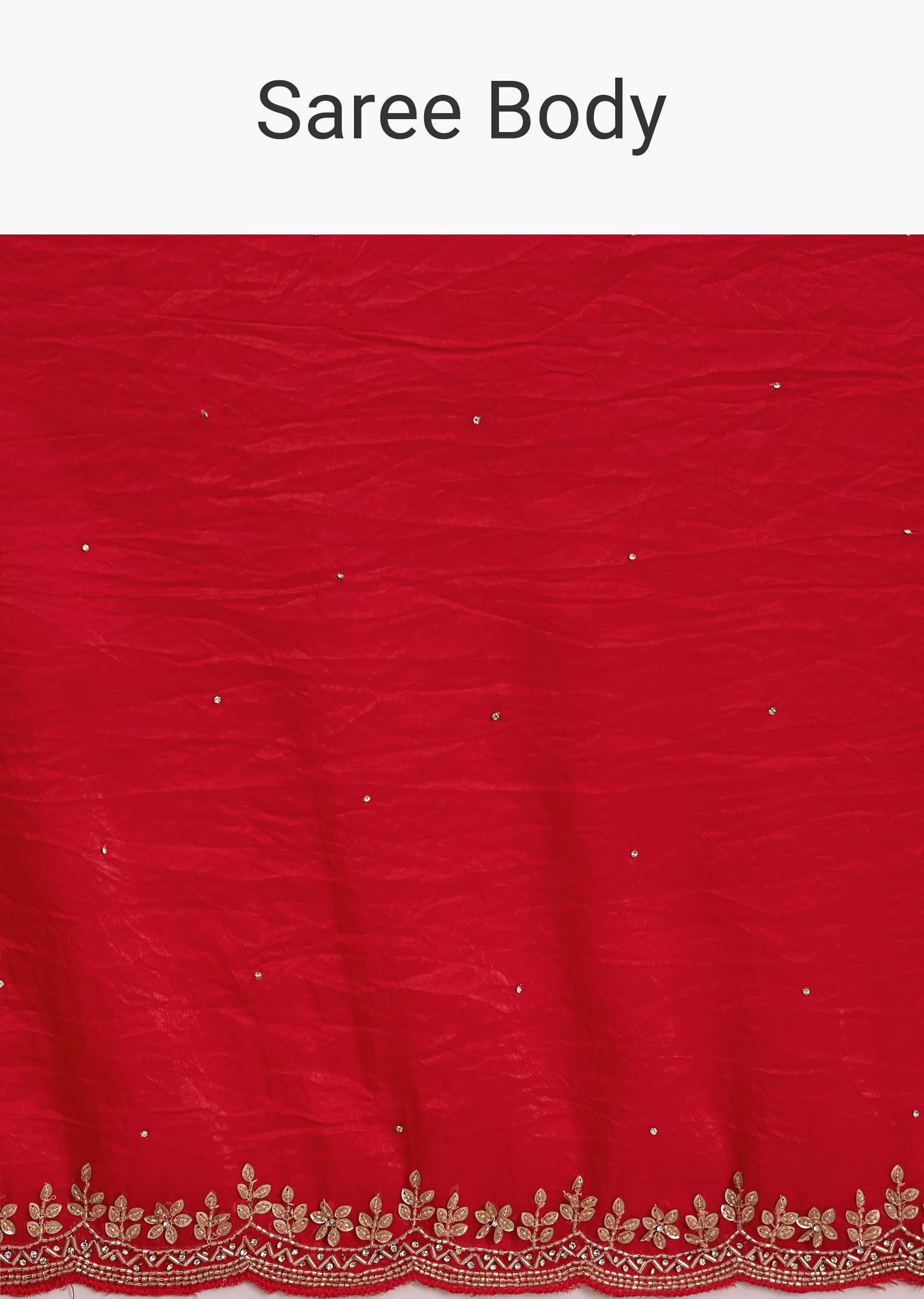 Red Crushed Tissue Stone Embellished Saree With Cutdana Scallop Border