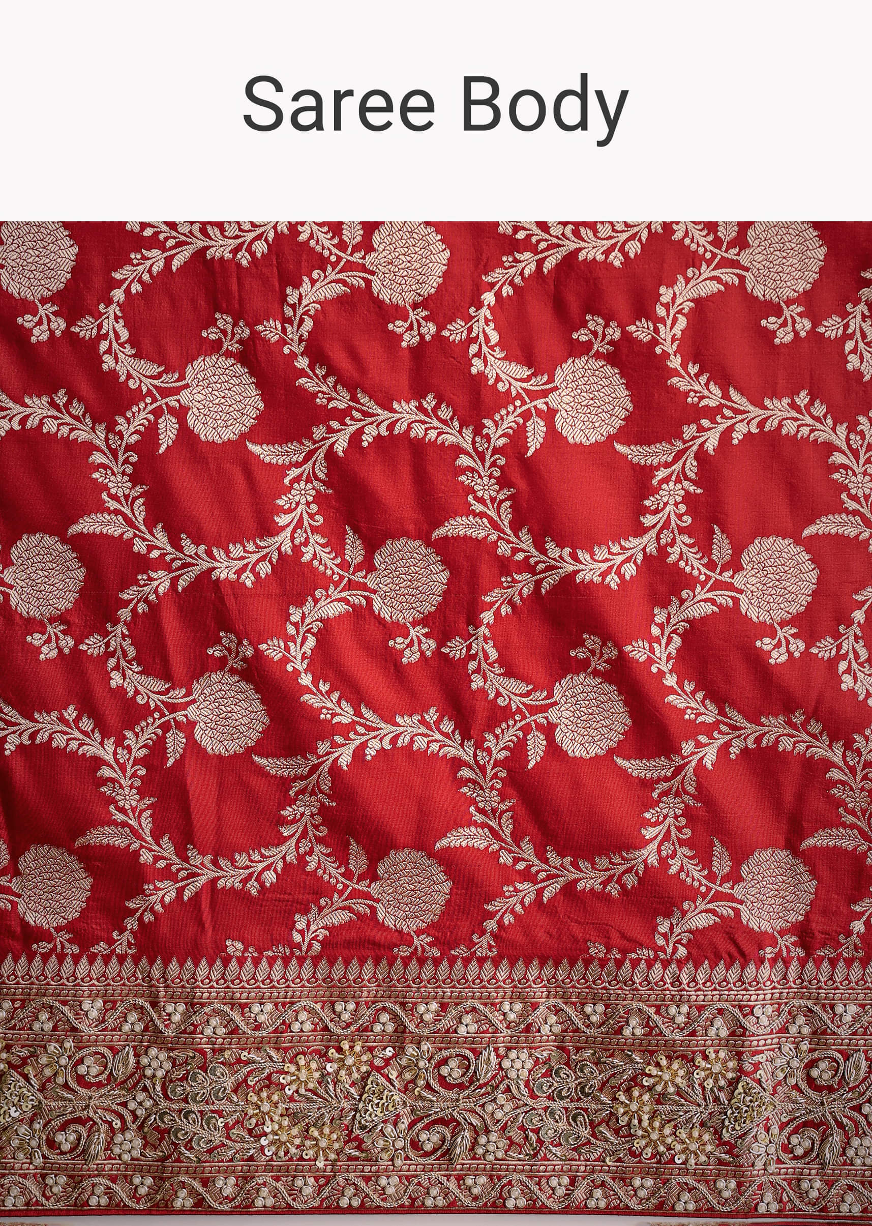 Red Dola Silk Saree With Floral Jaal Work