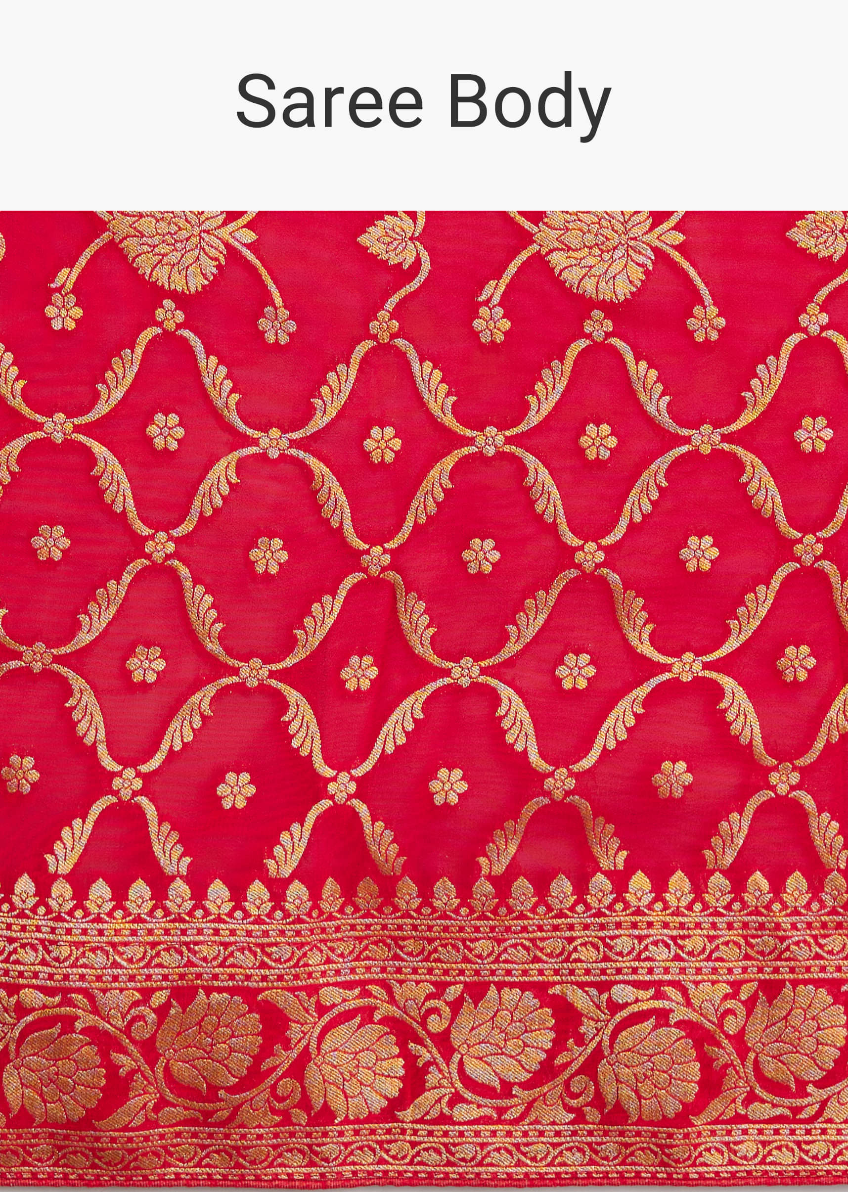 Red Jaal Work Saree With Floral Border And Pallu