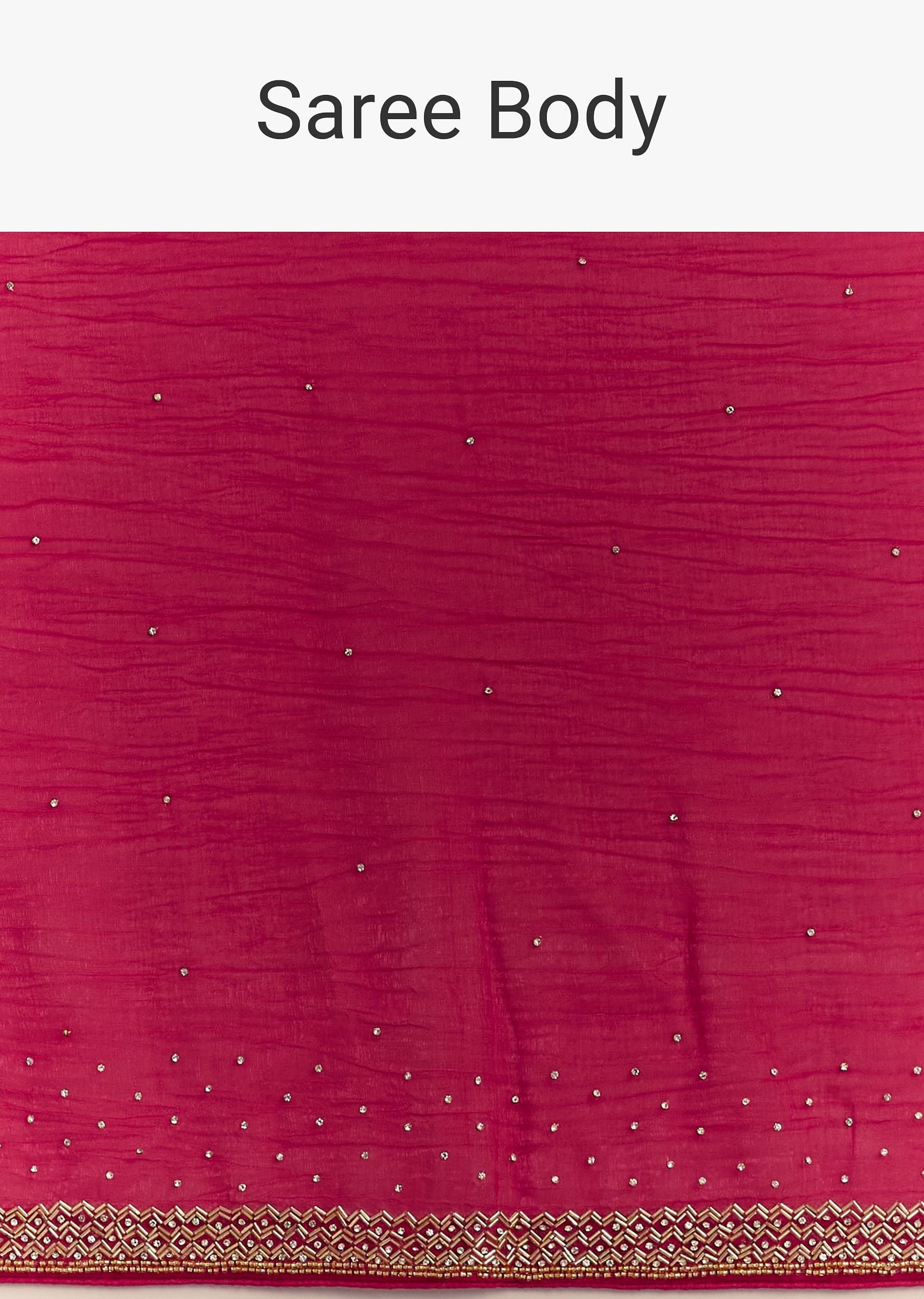 Red Stone Embellished Crushed Tissue Saree With Cutdana Embroidered Border