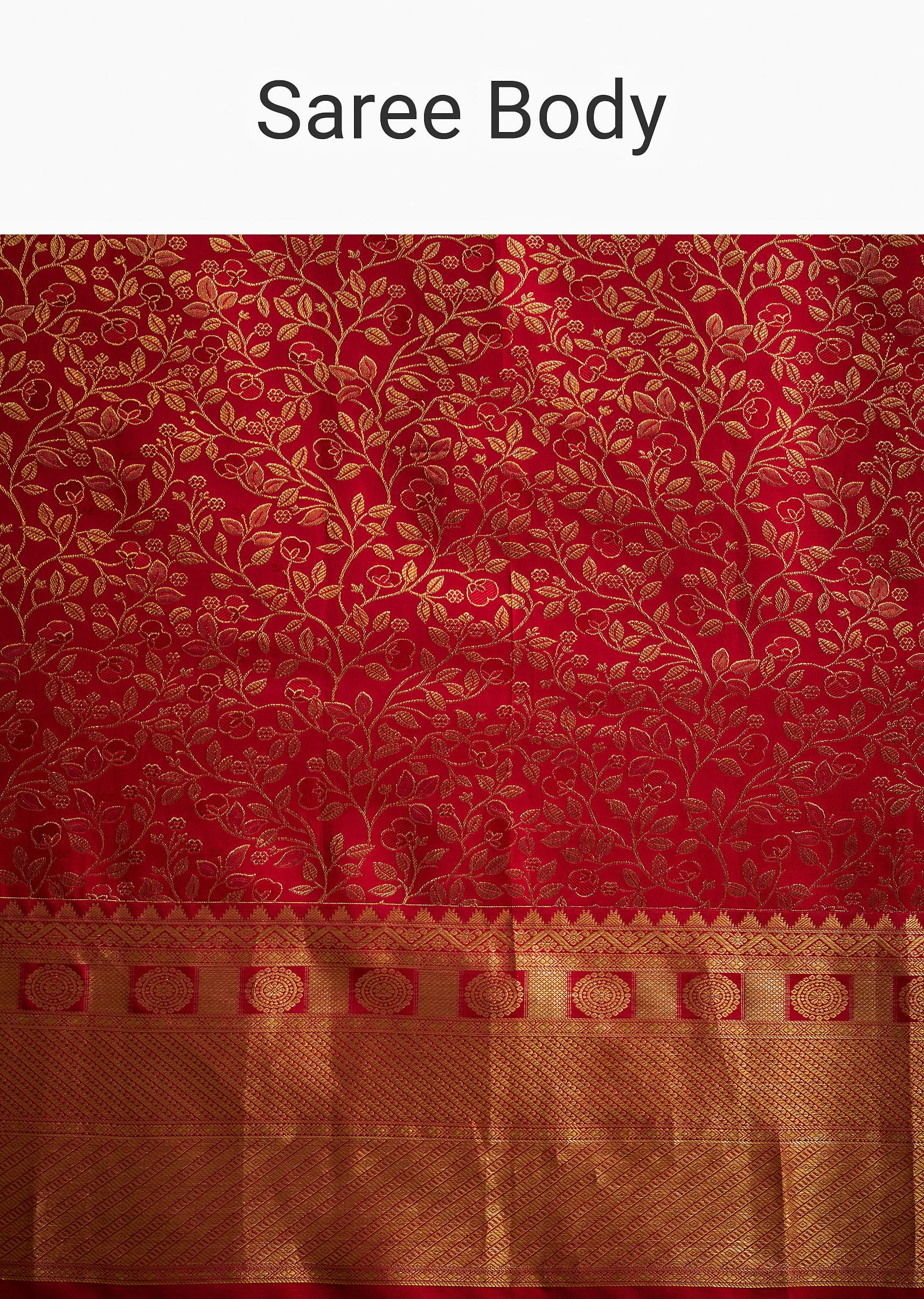 Red Kanjivaram Silk Saree With Golden Zari Woven Border