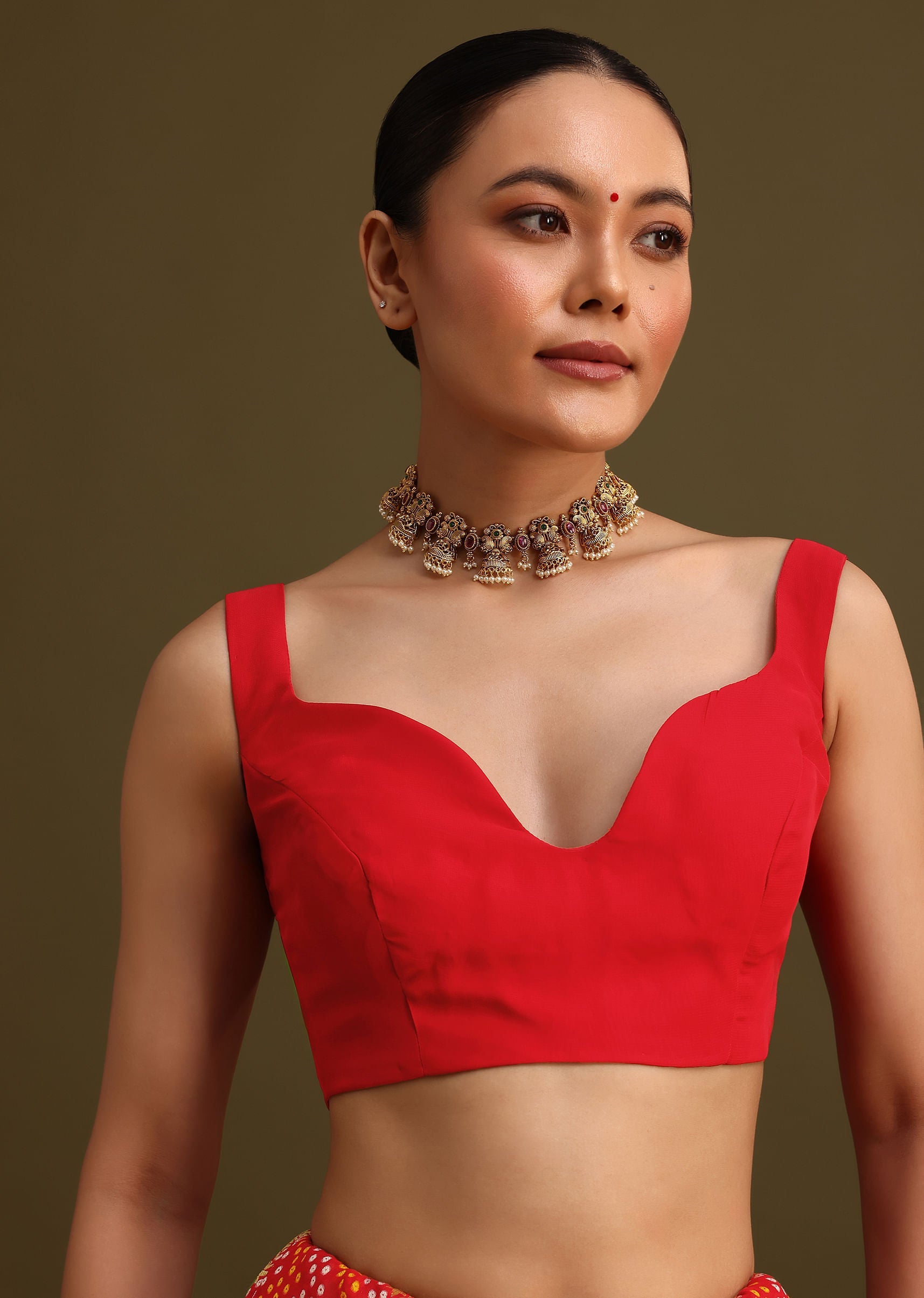 Red Khaddi Georgette Saree With Gotta Patti Border And Unstitched Blouse