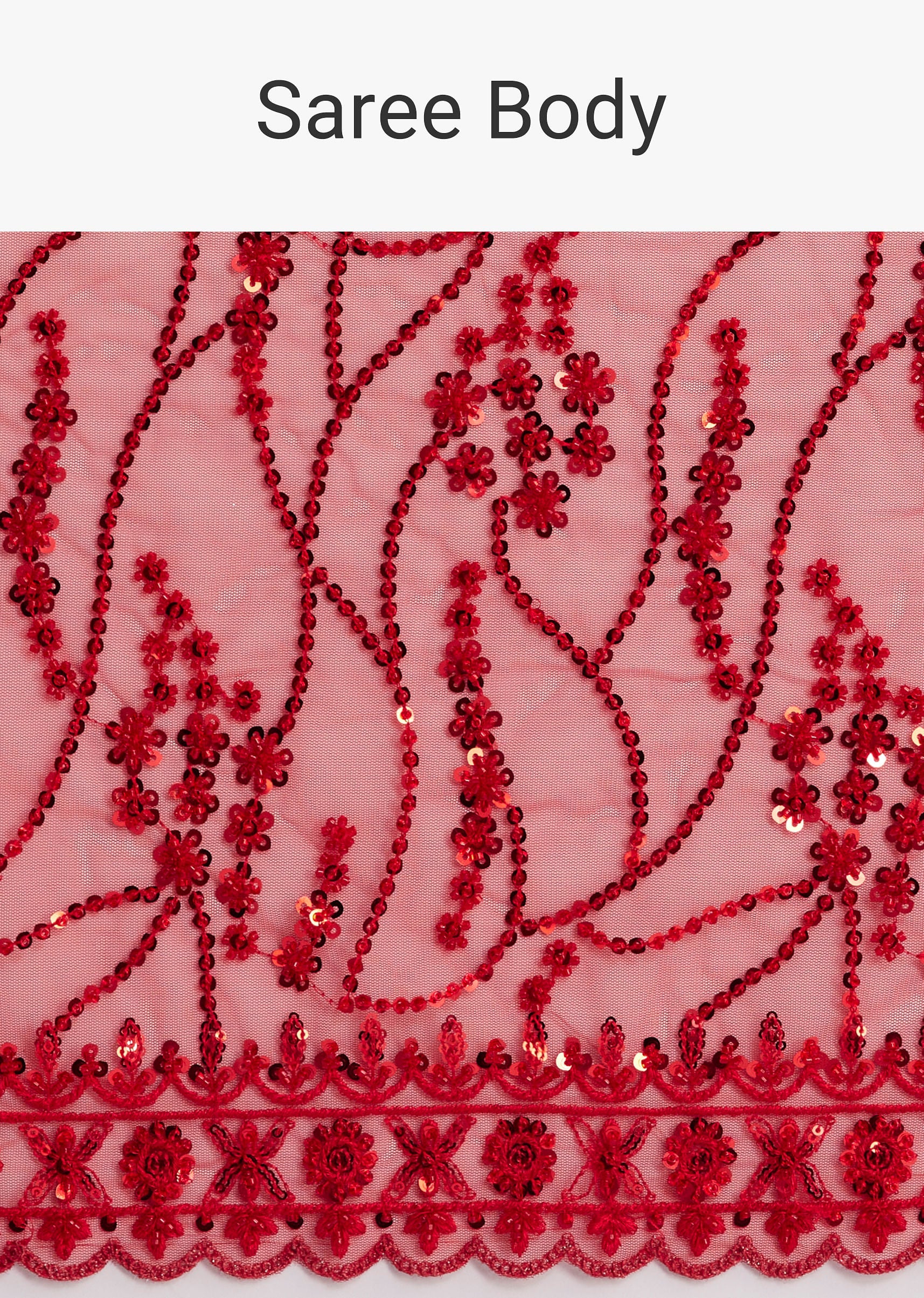 Red Net Saree With Sequins And Stone Detailing